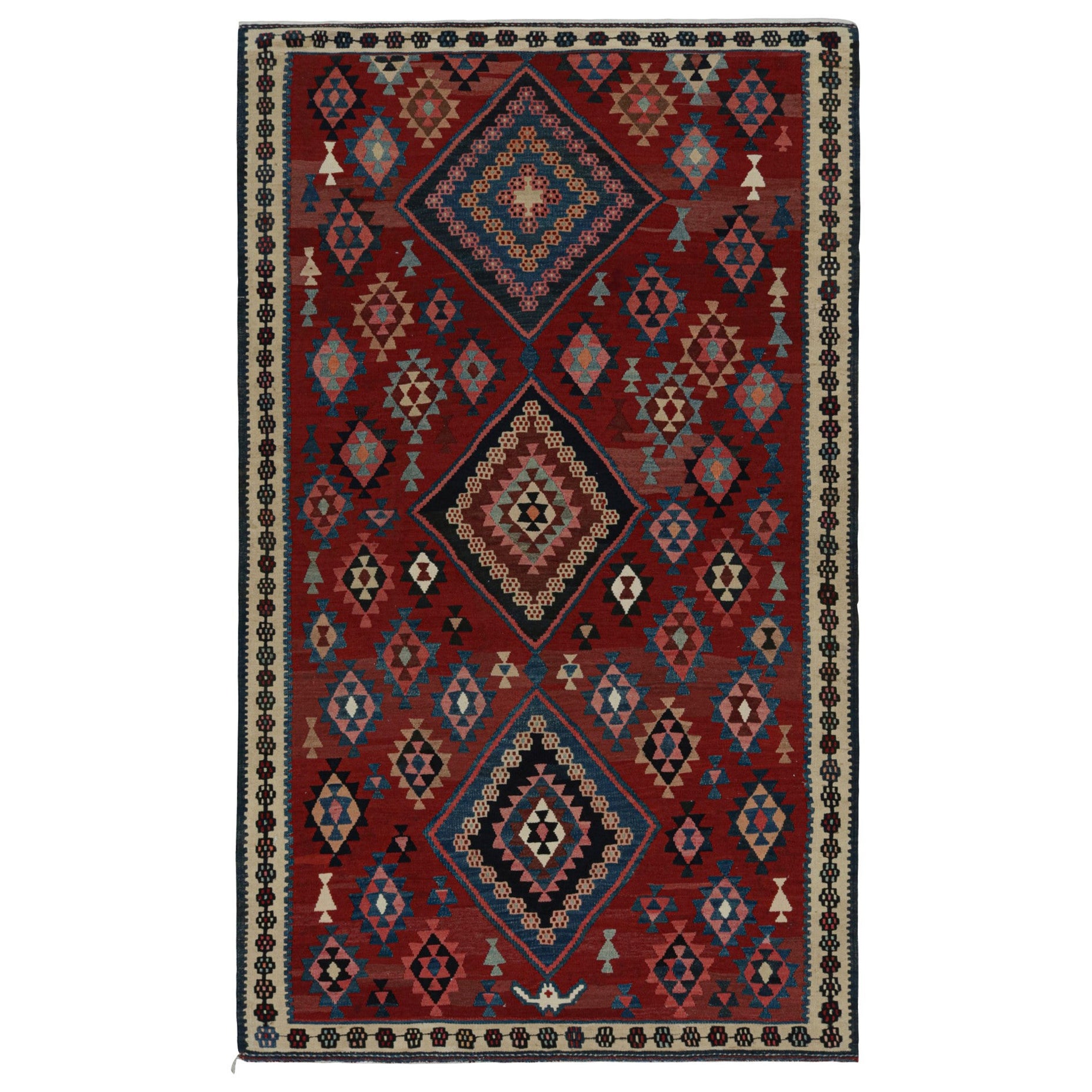 Rug & Kilim's Mashwani Afghan Baluch Kilim in Rot & Blau Geometrische Muster im Angebot