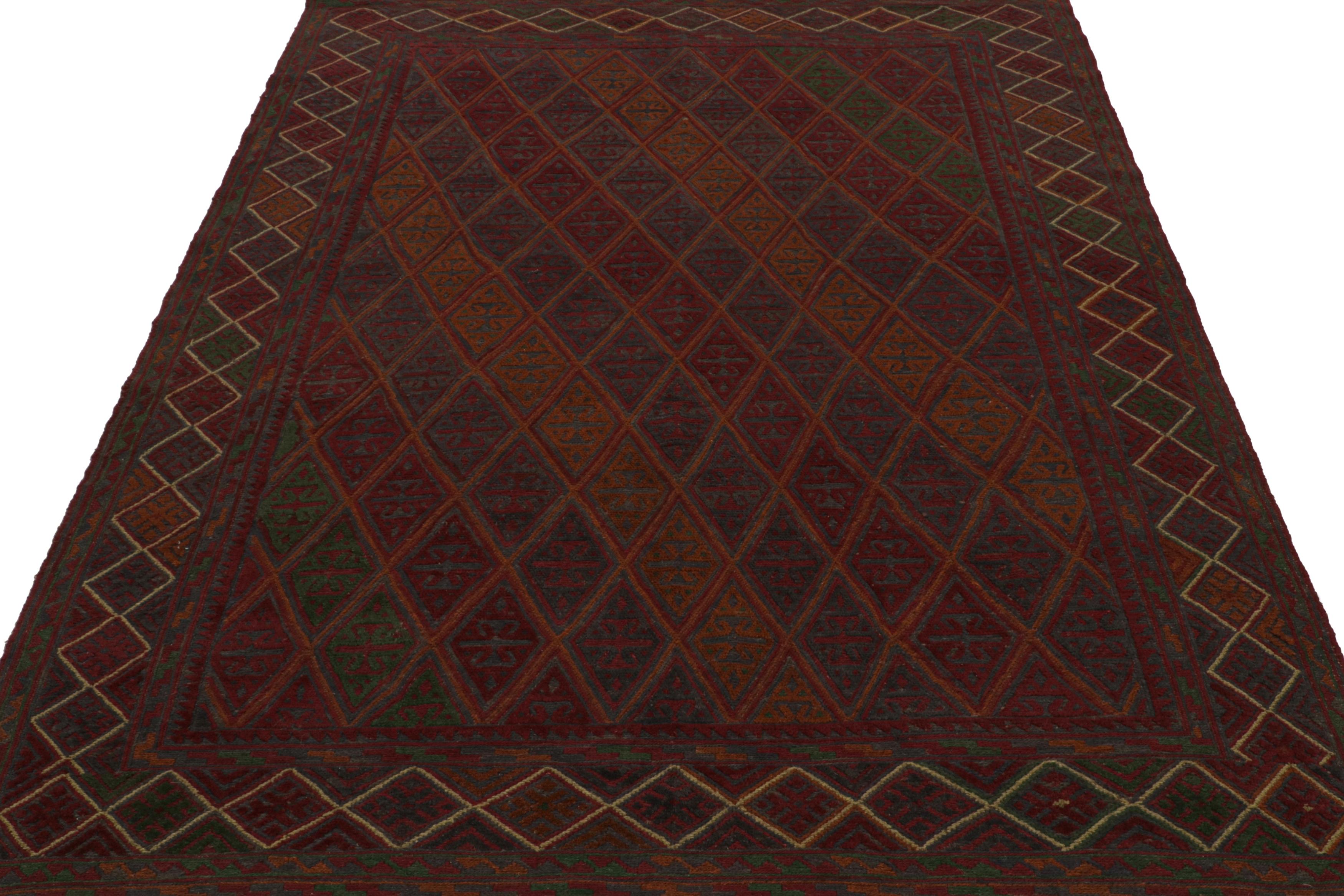 Tribal Rug & Kilim’s Mashwani Afghan Baluch Rug in Burgundy with Geometric Patterns For Sale