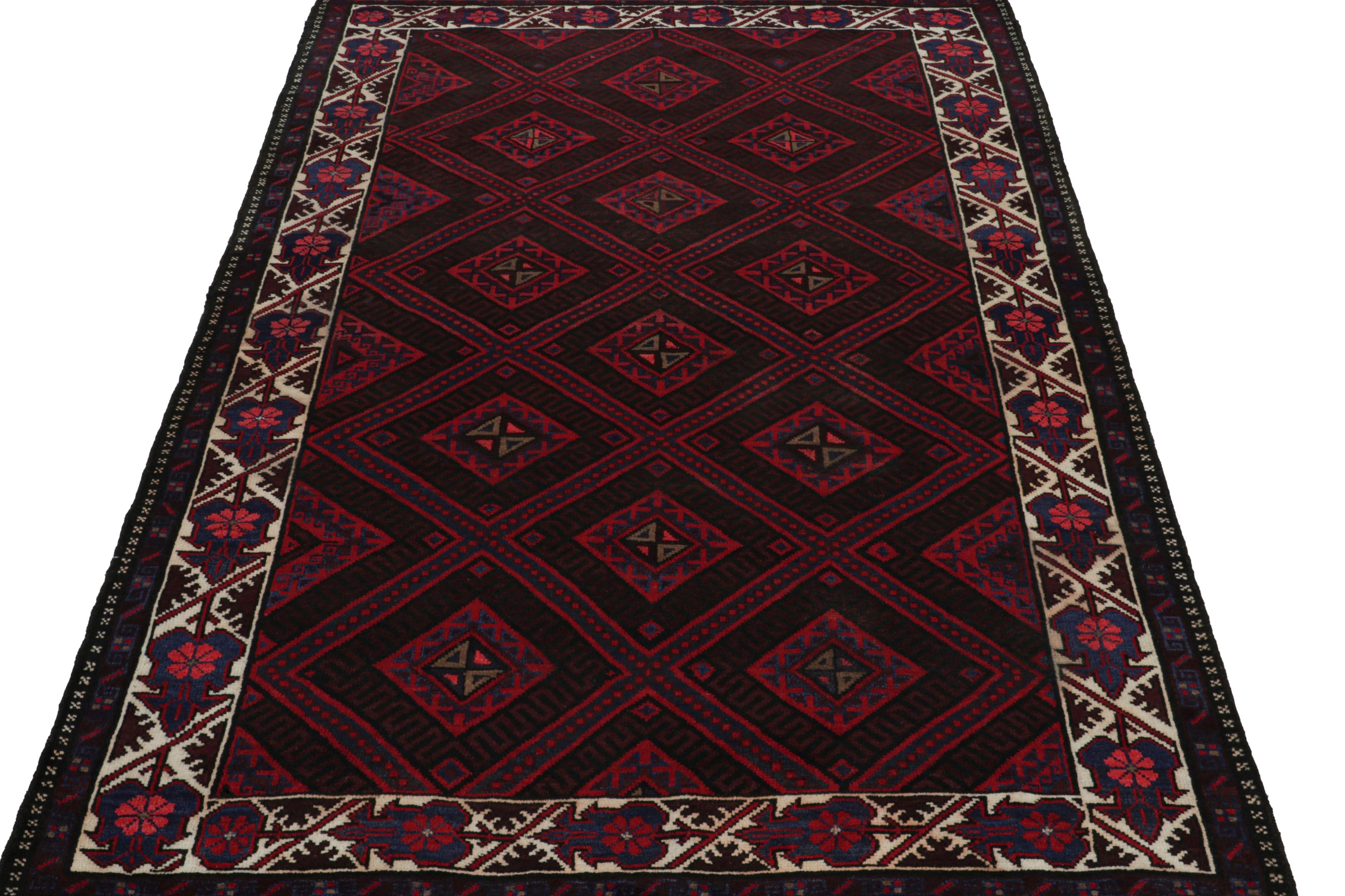 Tribal Rug & Kilim’s Mashwani Afghan Baluch Rug in Red and Blue Geometric Patterns  For Sale