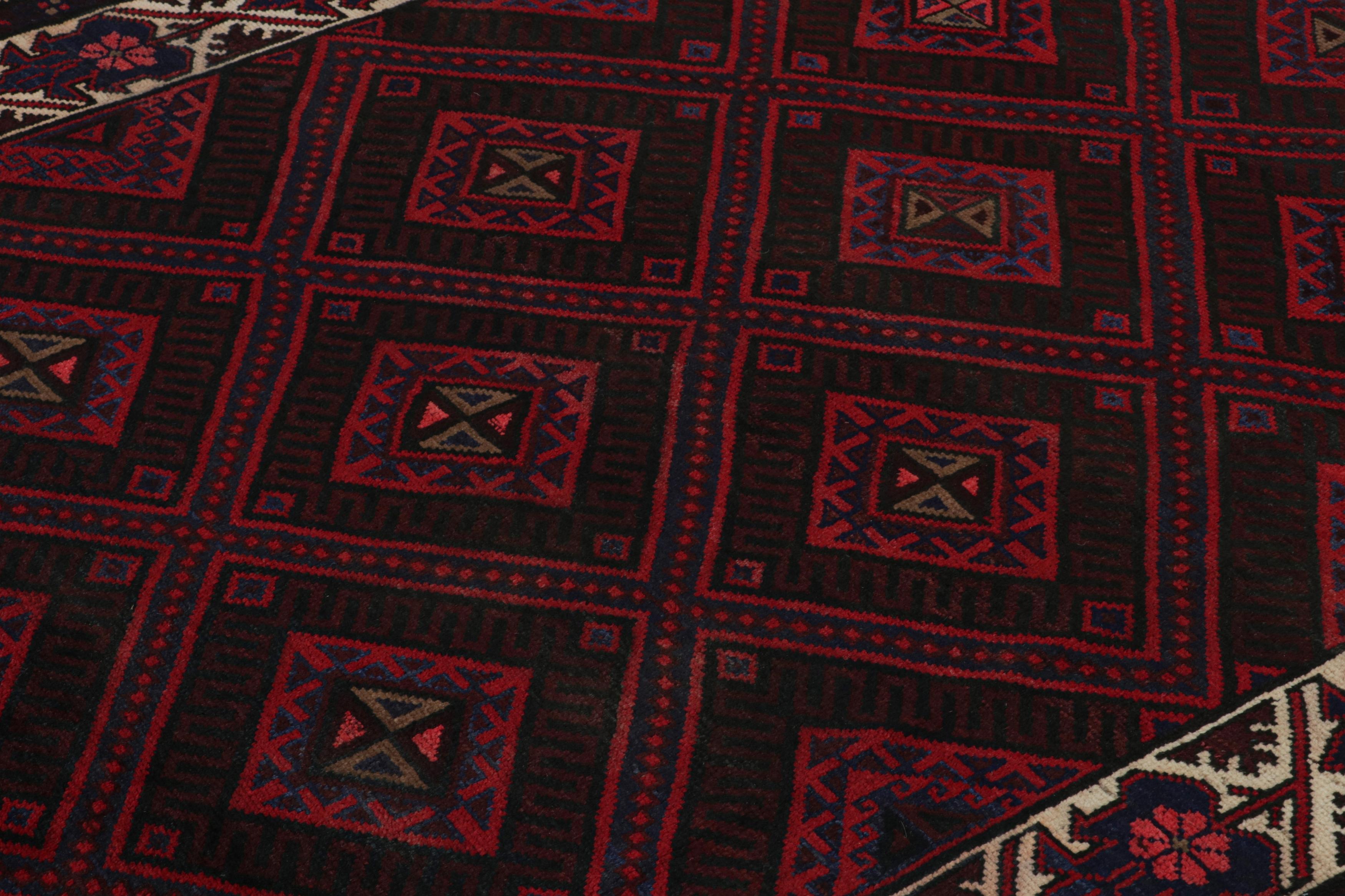Hand-Knotted Rug & Kilim’s Mashwani Afghan Baluch Rug in Red and Blue Geometric Patterns  For Sale