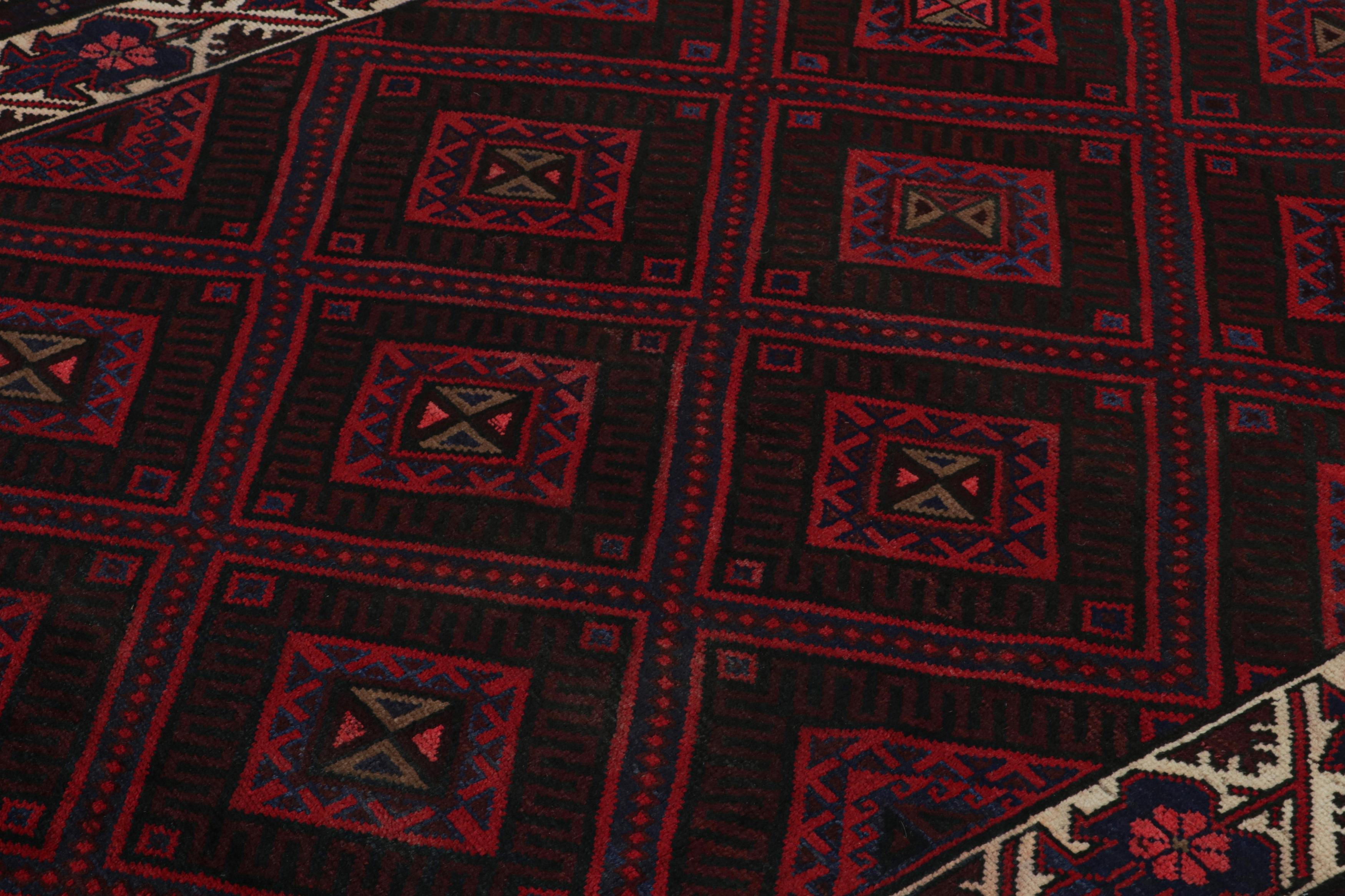 Hand-Knotted Rug & Kilim’s Mashwani Afghan Baluch Rug in Red and Blue Geometric Patterns For Sale
