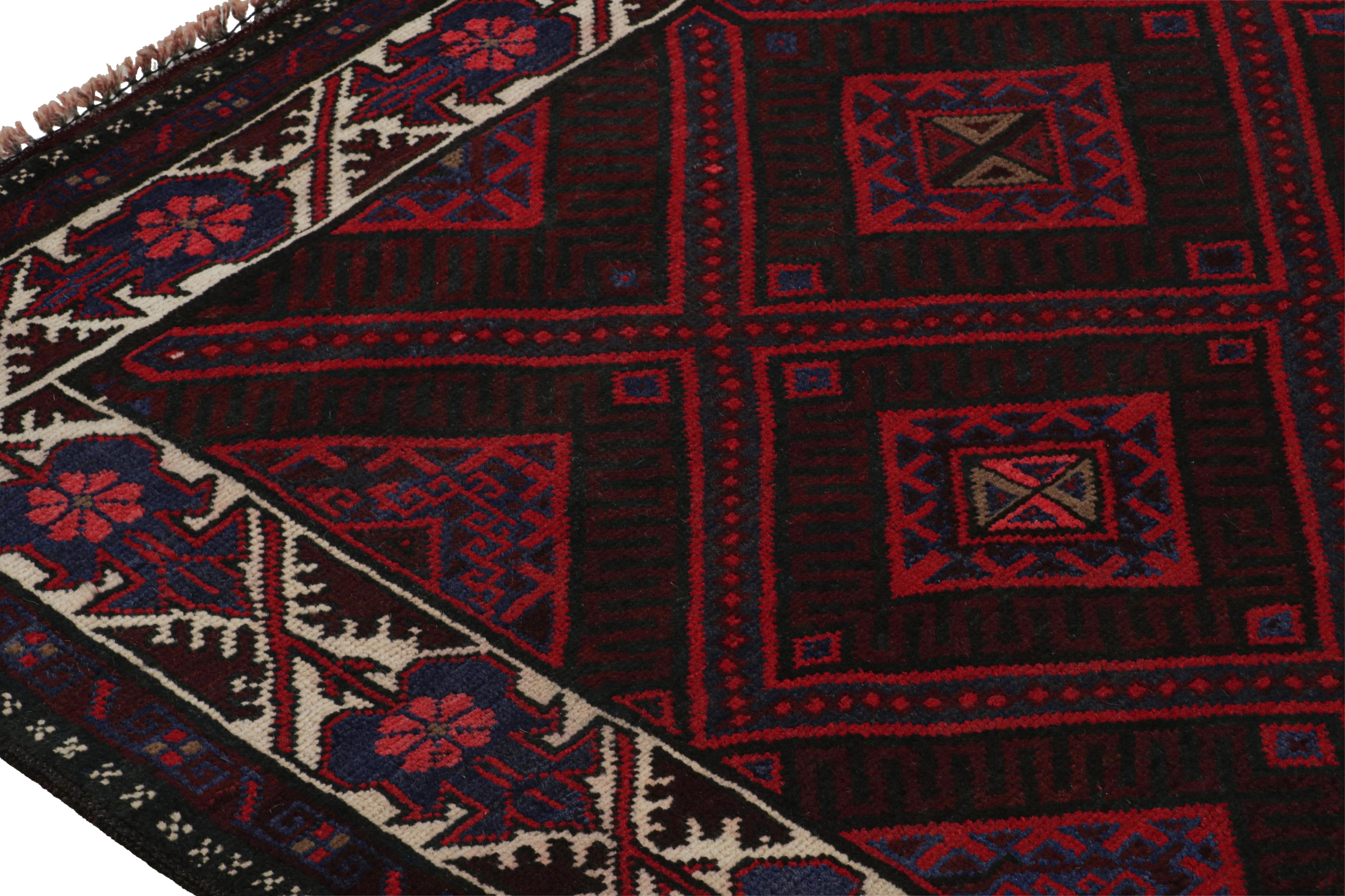 Rug & Kilim’s Mashwani Afghan Baluch Rug in Red and Blue Geometric Patterns In New Condition For Sale In Long Island City, NY