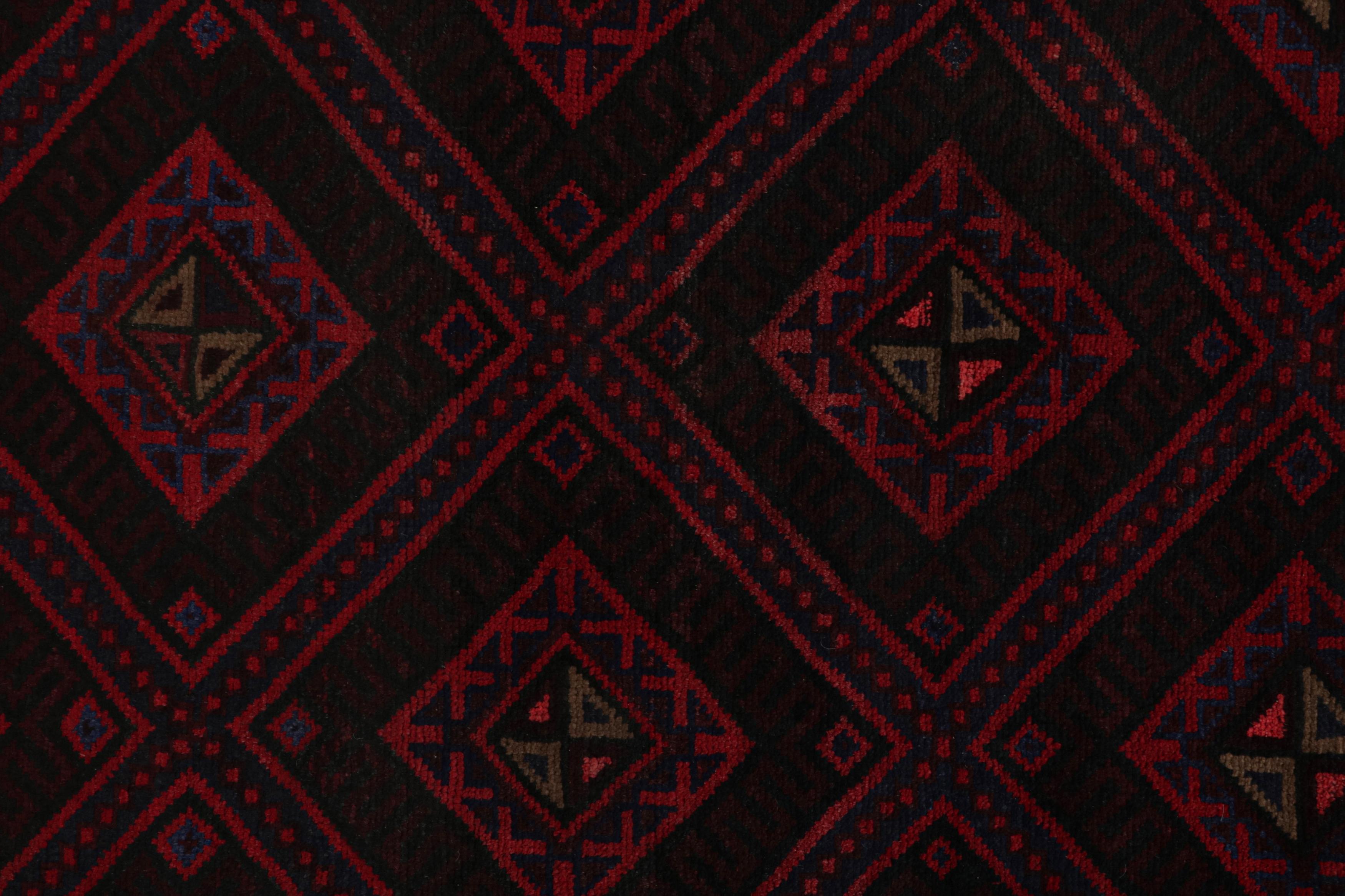 Contemporary Rug & Kilim’s Mashwani Afghan Baluch Rug in Red and Blue Geometric Patterns For Sale