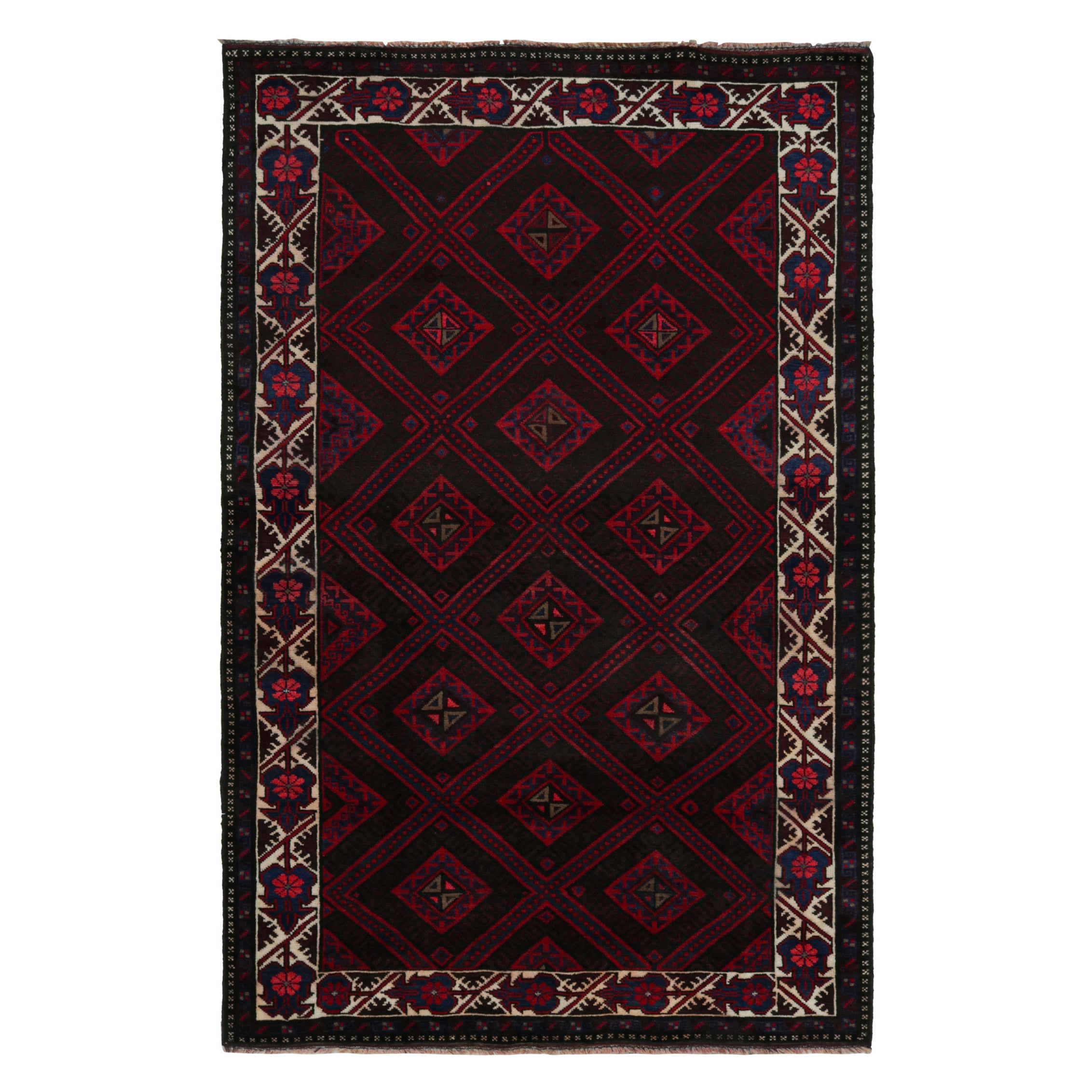 Rug & Kilim's Mashwani Afghan Baluch Rug in Rot und Blau Geometrische Muster