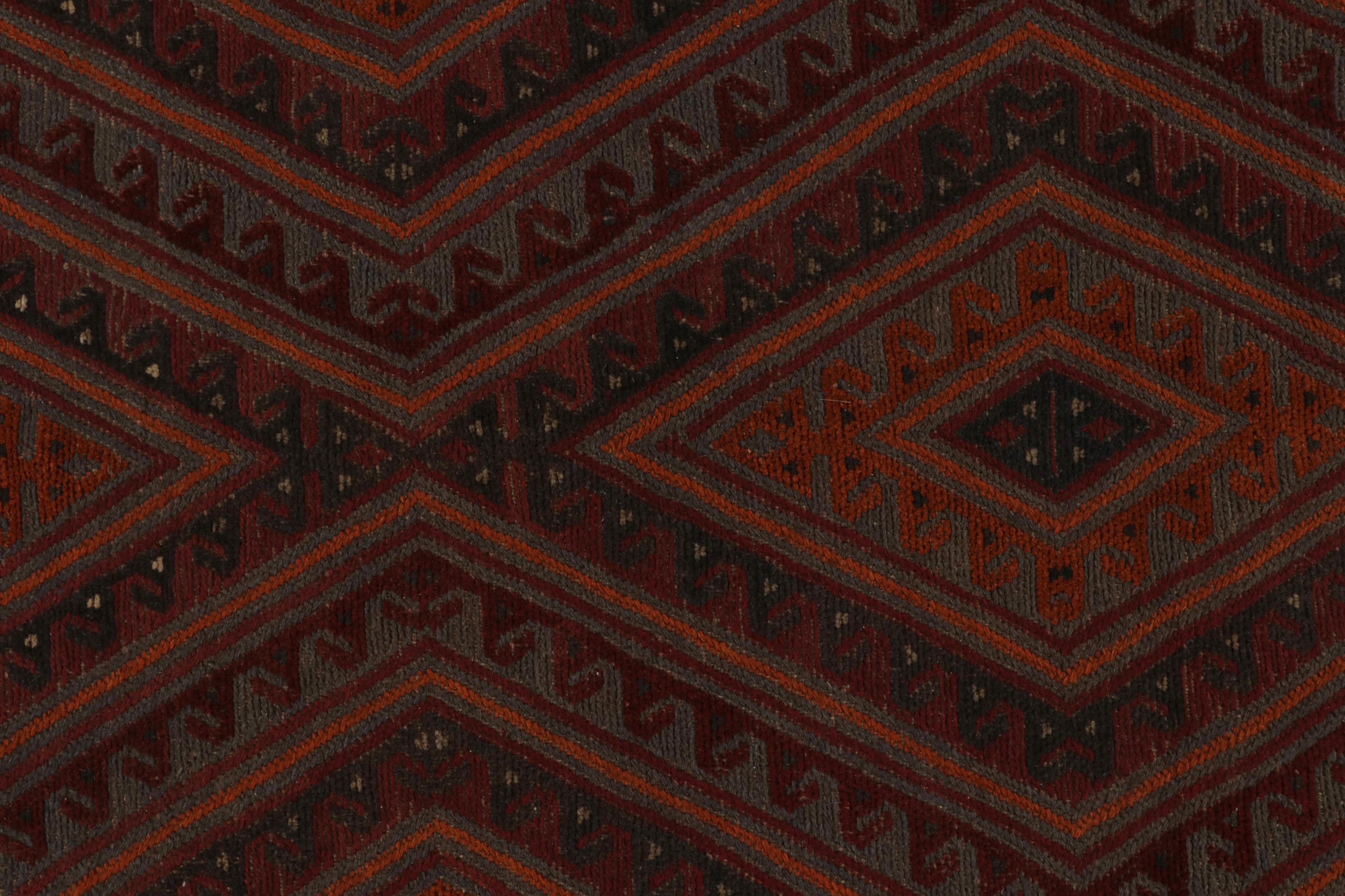 Contemporary Rug & Kilim’s Mashwani Afghan Baluch Rug in Red and Gray-Blue Geometric Patterns For Sale