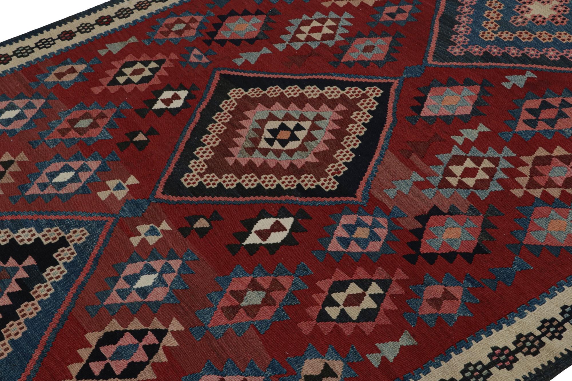 Hand-Knotted Rug & Kilim’s Mashwani Afghan Baluch rug in Red & Blue Geometric Patterns For Sale
