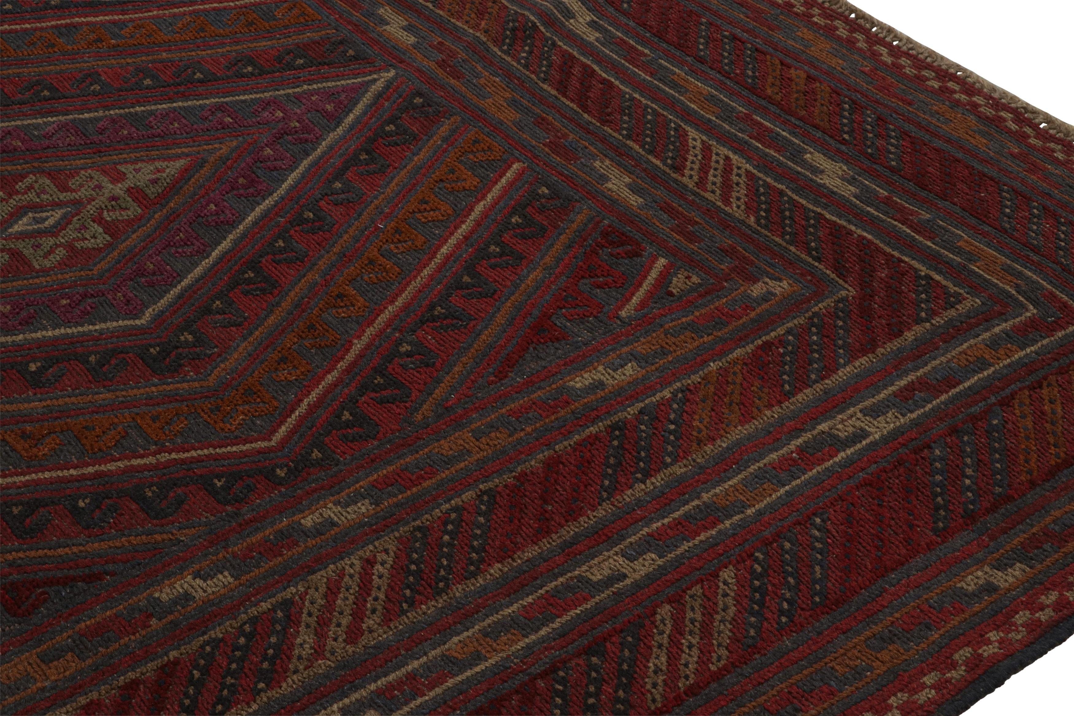 Rug & Kilim’s Mashwani Afghan Baluch Rug in Red, Rust & Blue Geometric Patterns  In New Condition For Sale In Long Island City, NY