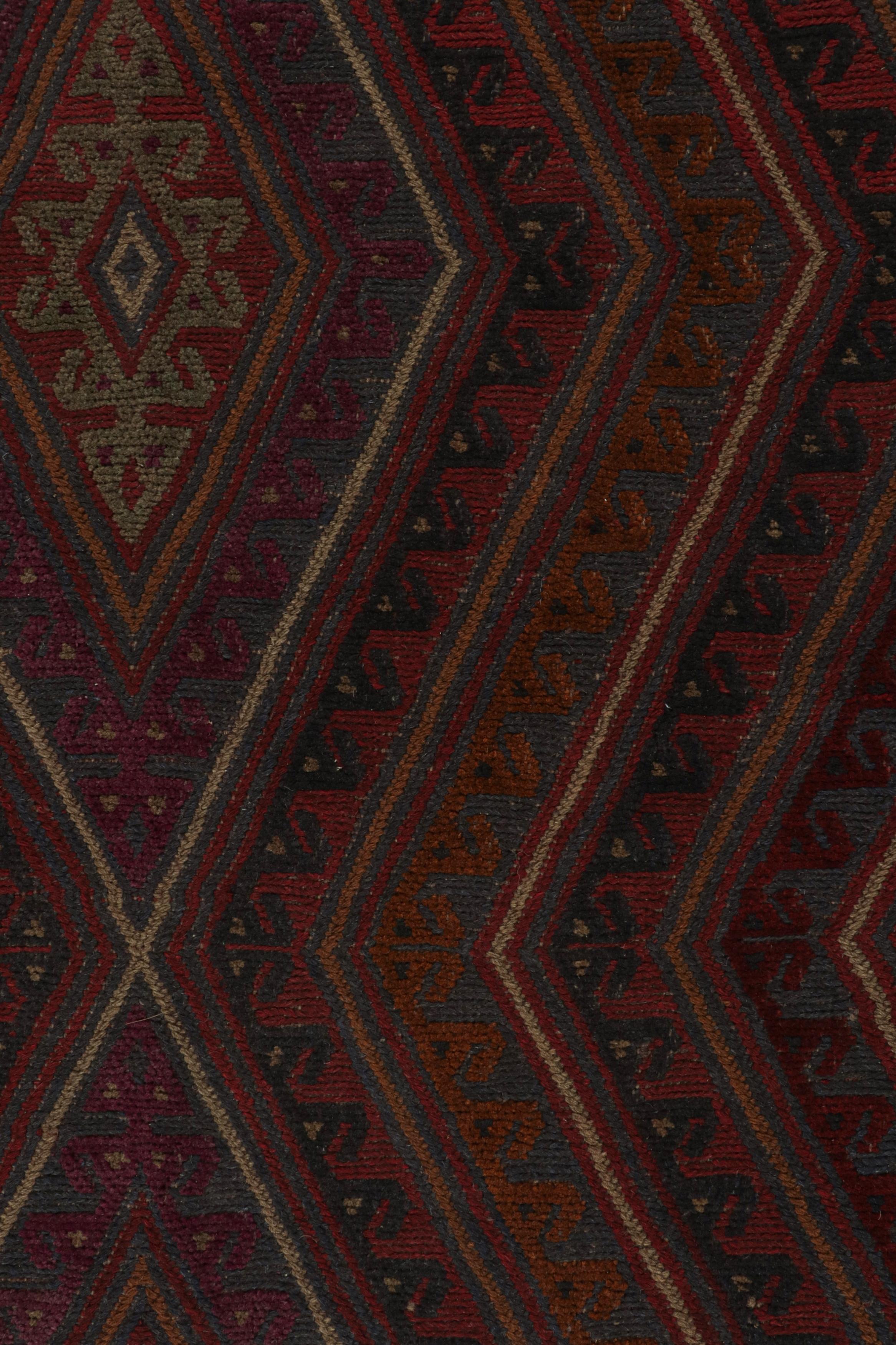 Contemporary Rug & Kilim’s Mashwani Afghan Baluch Rug in Red, Rust & Blue Geometric Patterns  For Sale