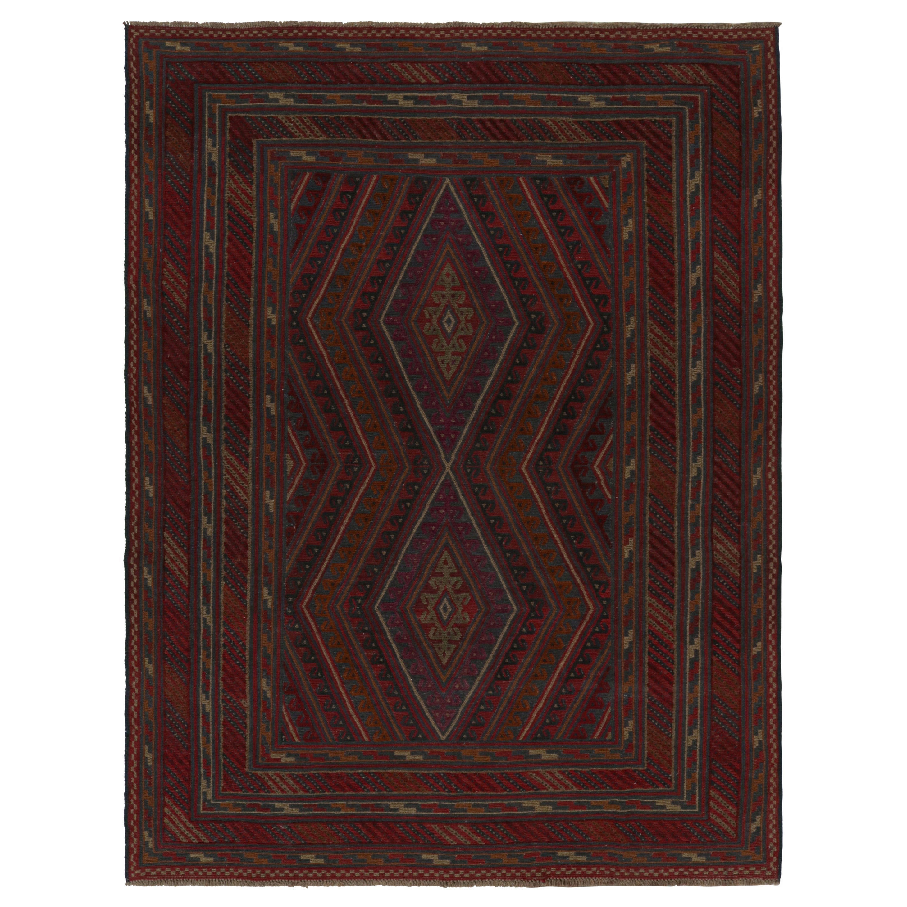 Rug 
Kilim’s Mashwani Afghan Baluch Rug in Red, Rust 
Blue Geometric Patterns For Sale