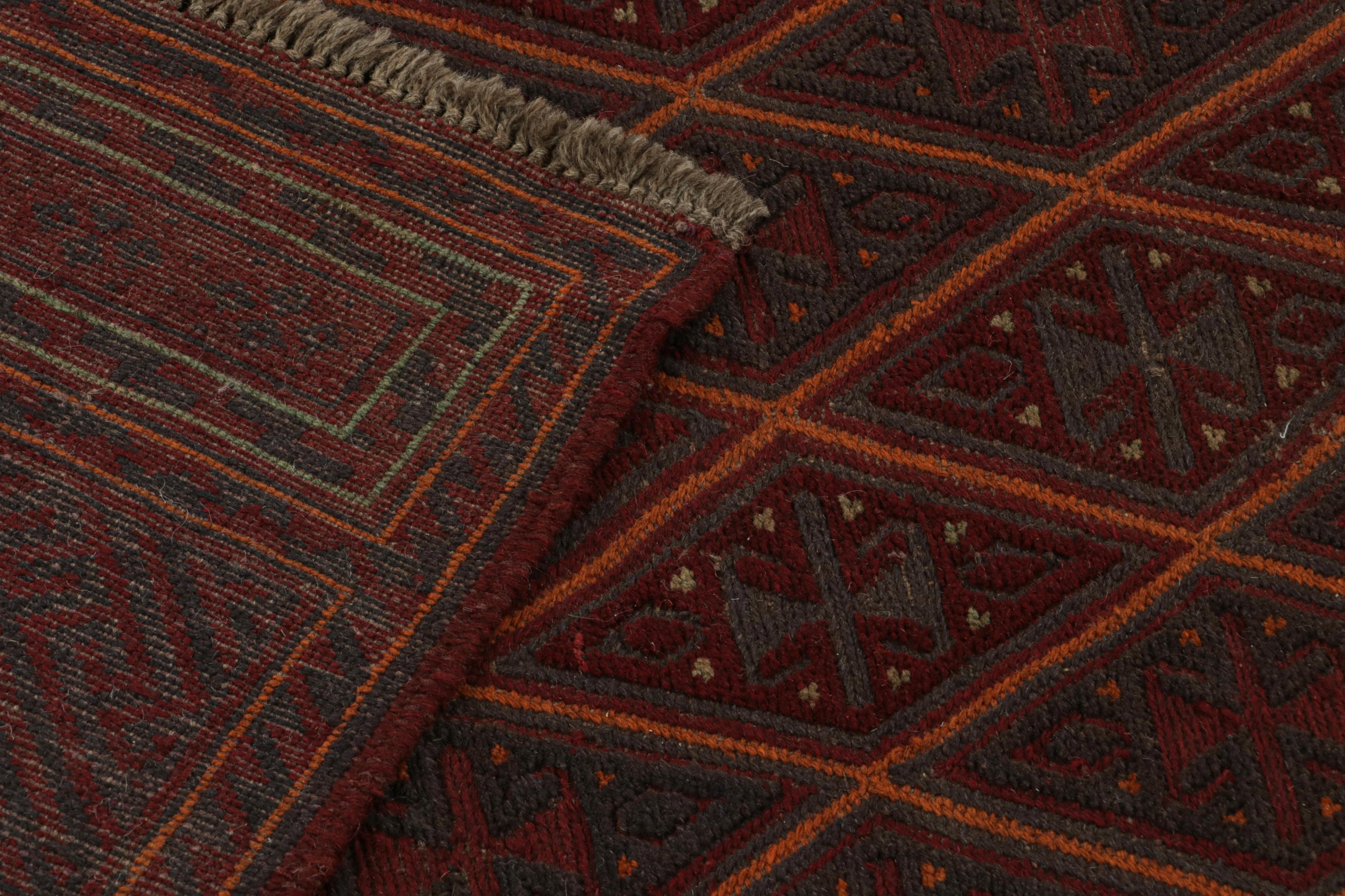 Wool Rug & Kilim’s Mashwani Afghan Baluch Rug in Red with Geometric Patterns For Sale