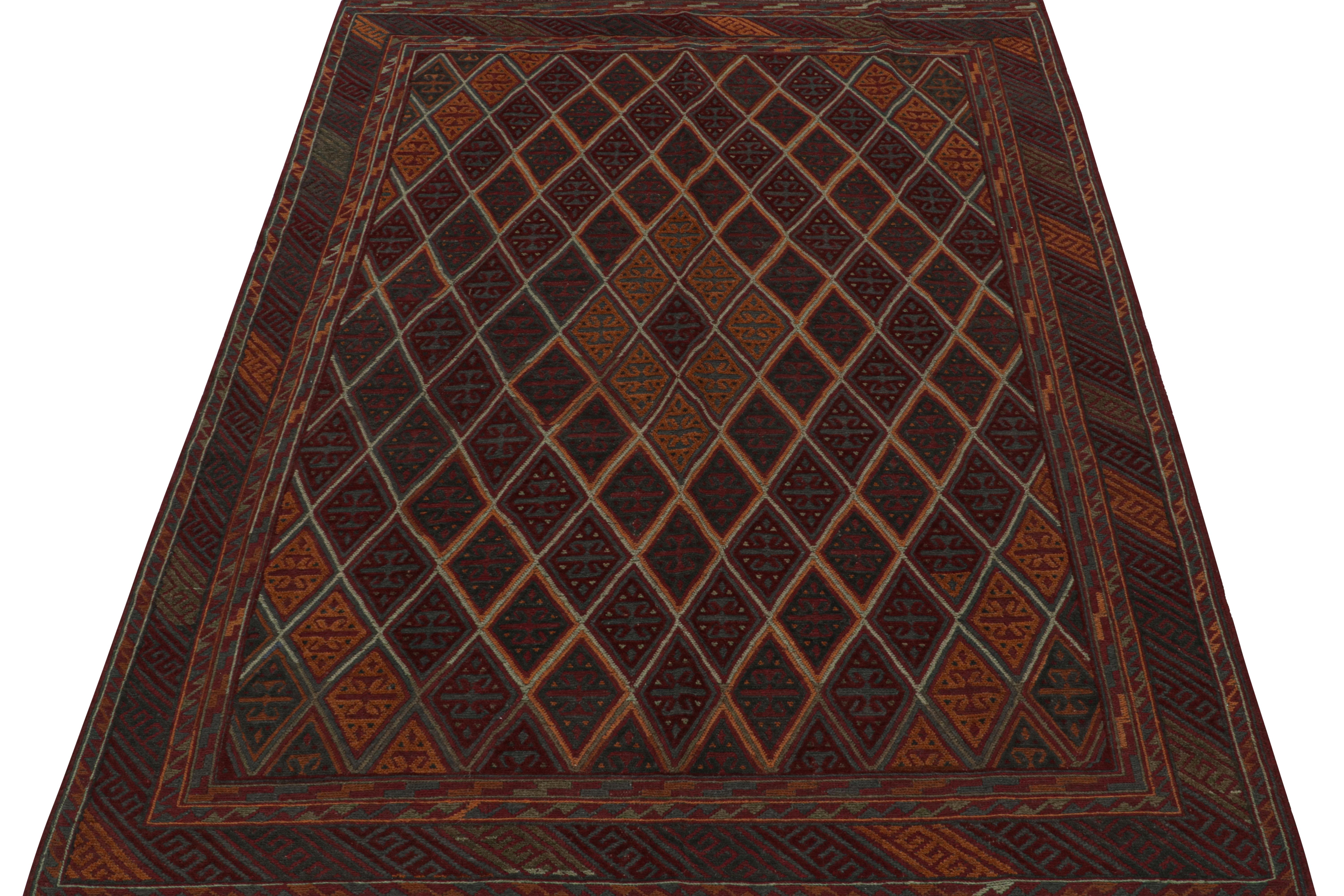 Hand-Knotted Rug & Kilim’s Mashwani Afghan Tribal Rug in Burgundy with Diamond Patterns For Sale