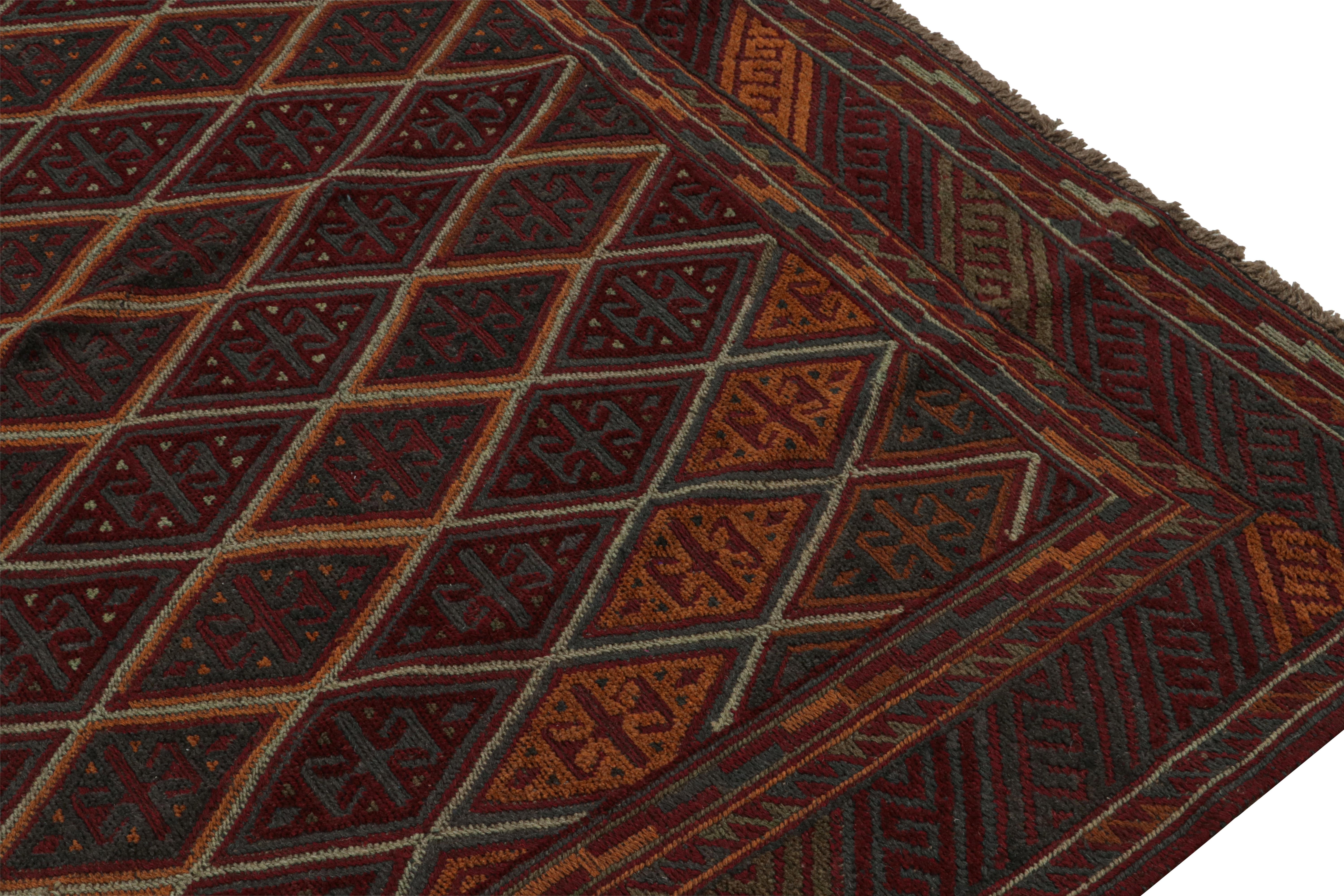 Contemporary Rug & Kilim’s Mashwani Afghan Tribal Rug in Burgundy with Diamond Patterns For Sale