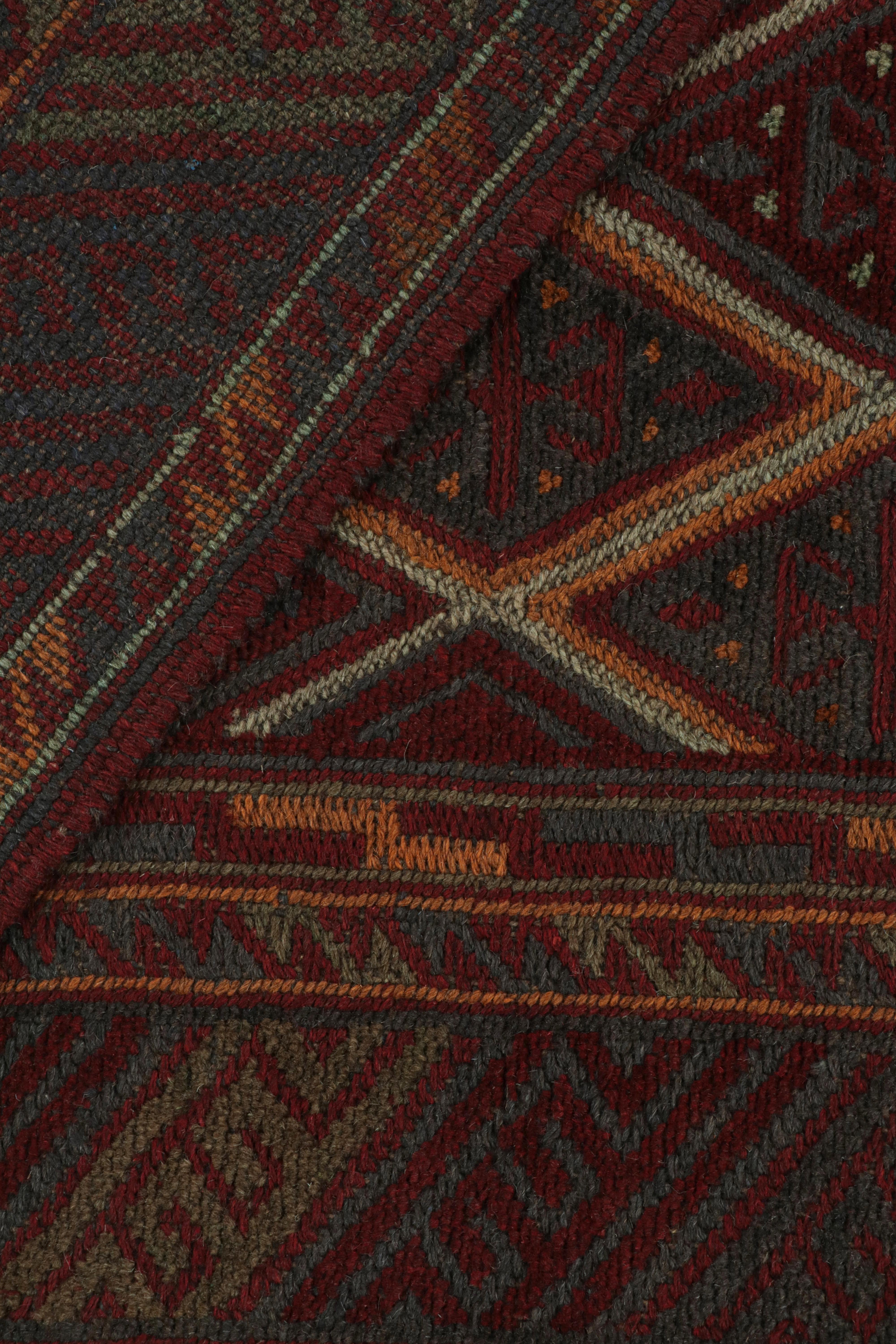 Wool Rug & Kilim’s Mashwani Afghan Tribal Rug in Burgundy with Diamond Patterns For Sale