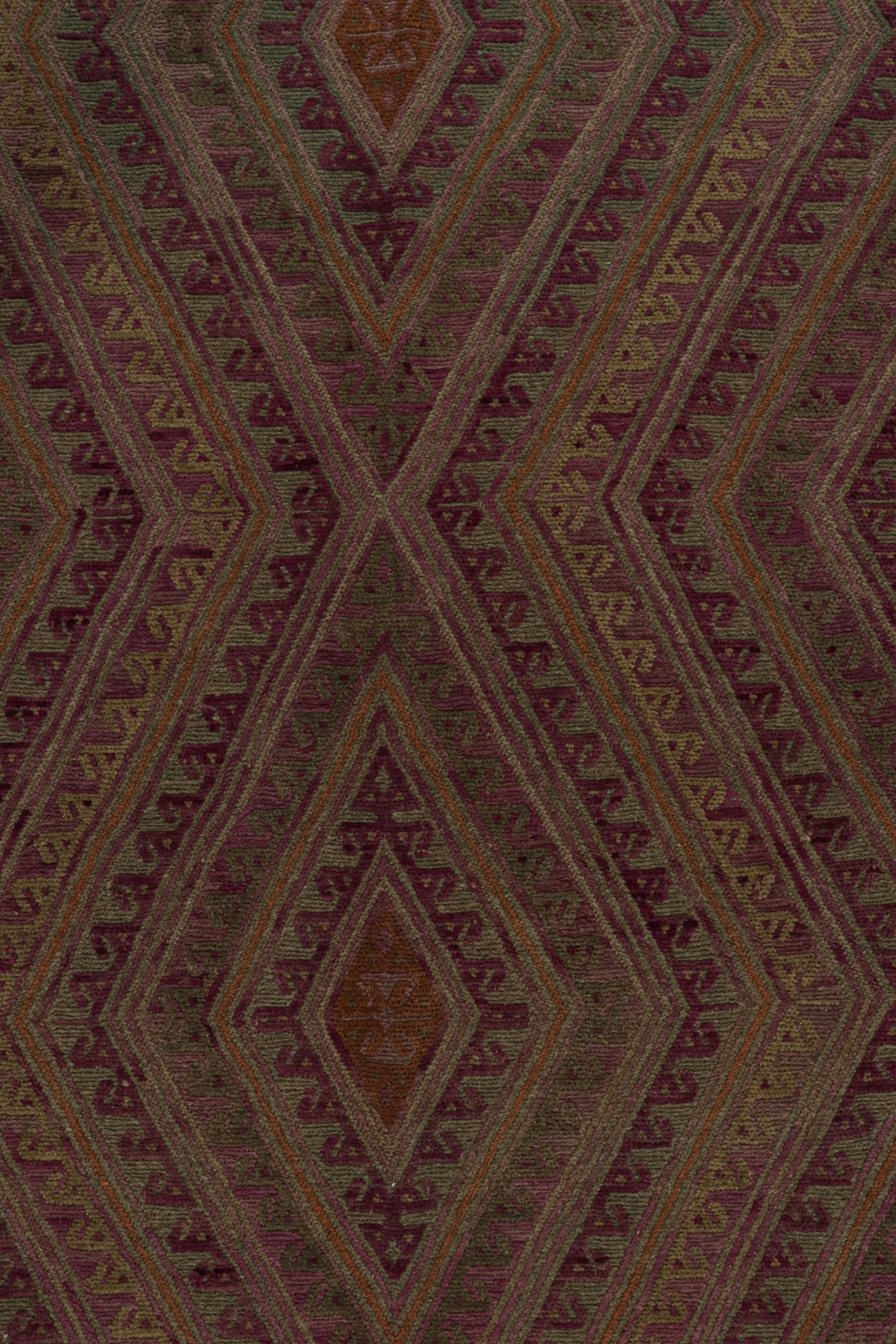 Wool Rug & Kilim’s Mashwani Afghan Tribal Rug in Rust Tones with Geometric Patterns For Sale