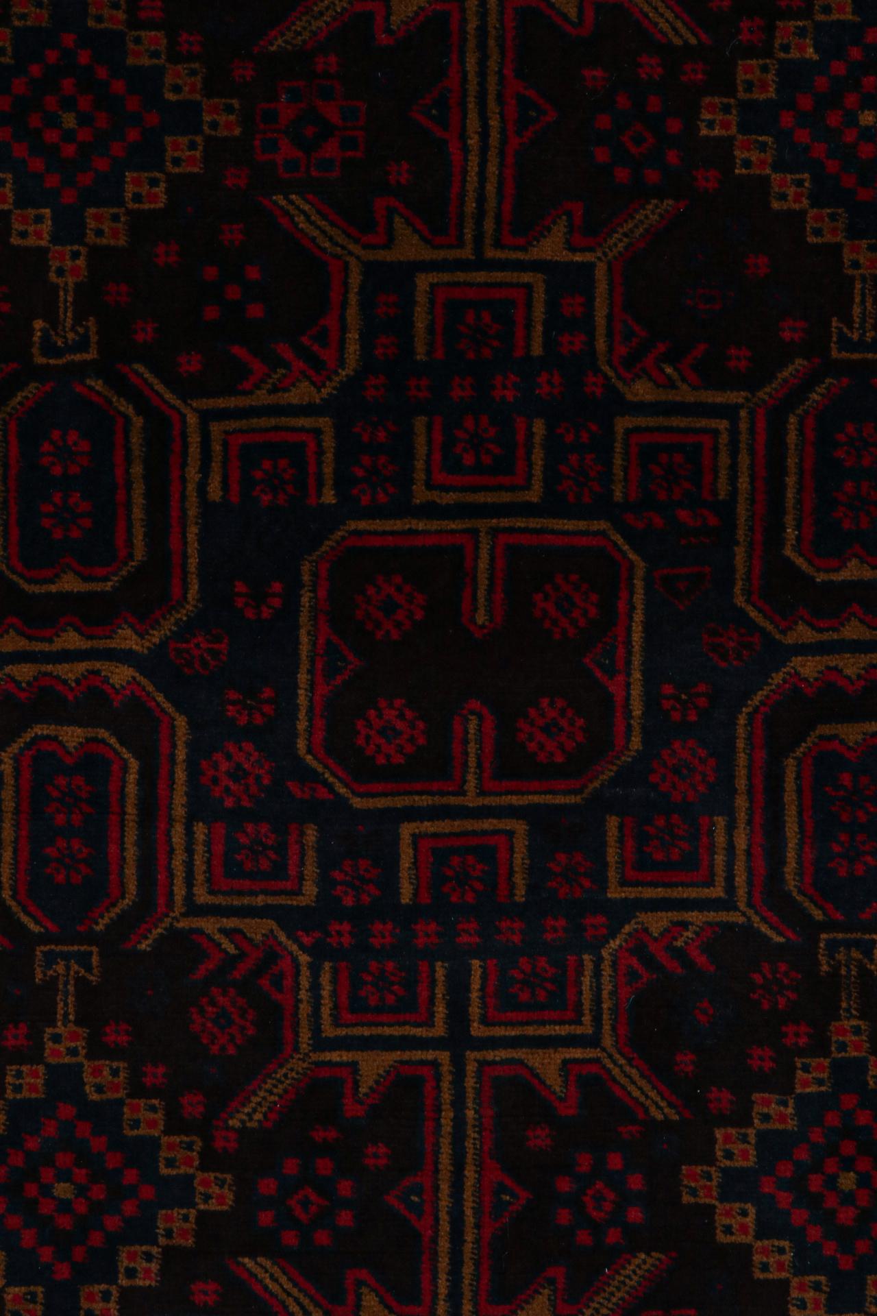 Rug & Kilim’s Mashwani Baluch Rug in Red and Blue Geometric Patterns In New Condition For Sale In Long Island City, NY