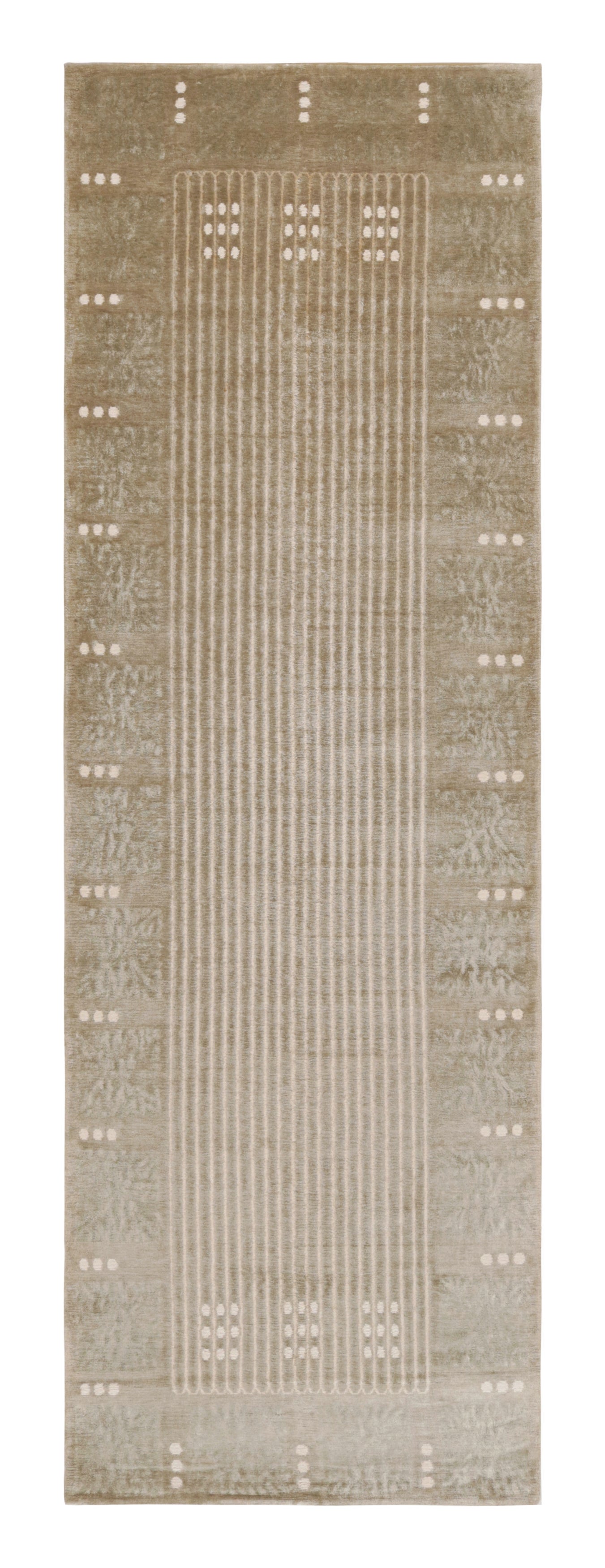 Rug & Kilim's Maze Design Geometric Beige Wool and Silk Runner