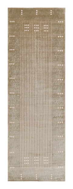 Rug & Kilim's Maze Design Geometric Beige Wool and Silk Runner