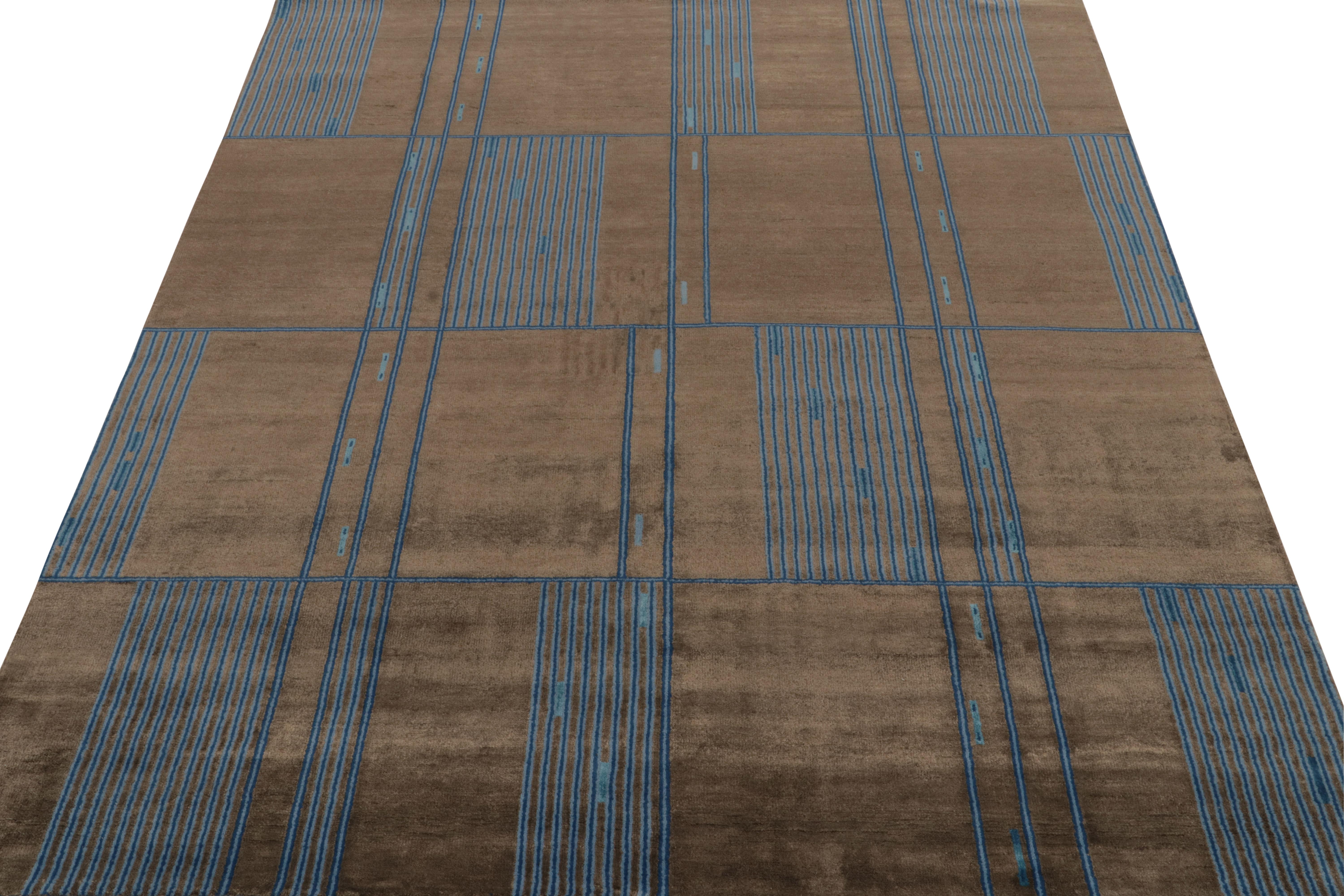 Teppich & Kilims Französischer Deko-Teppich im Mid-Century-Stil in Braun & Blau (Art déco) im Angebot
