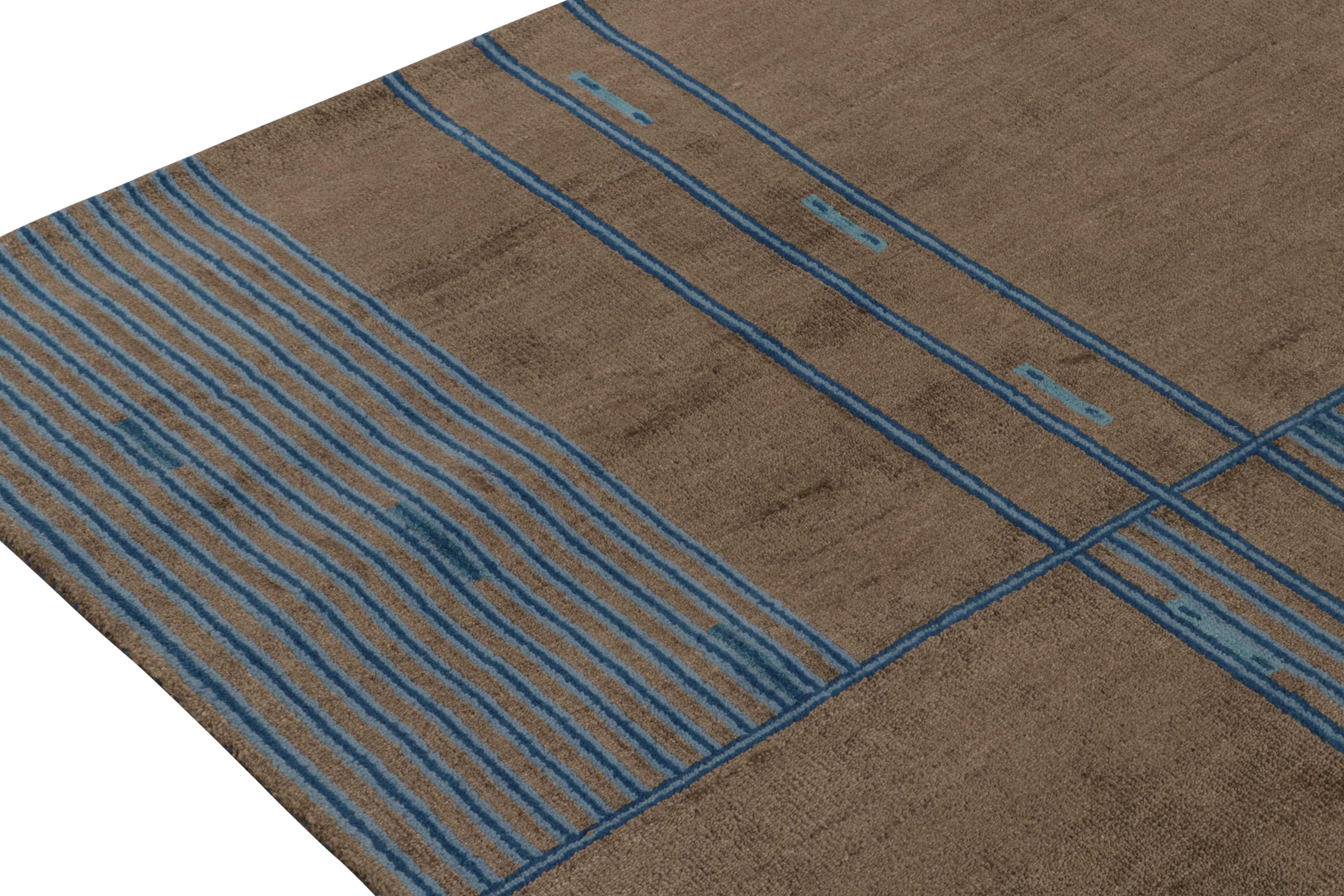 Teppich & Kilims Französischer Deko-Teppich im Mid-Century-Stil in Braun & Blau (Handgeknüpft) im Angebot