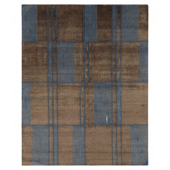 Teppich &amp; Kilims Französischer Deko-Teppich im Mid-Century-Stil in Braun &amp; Blau