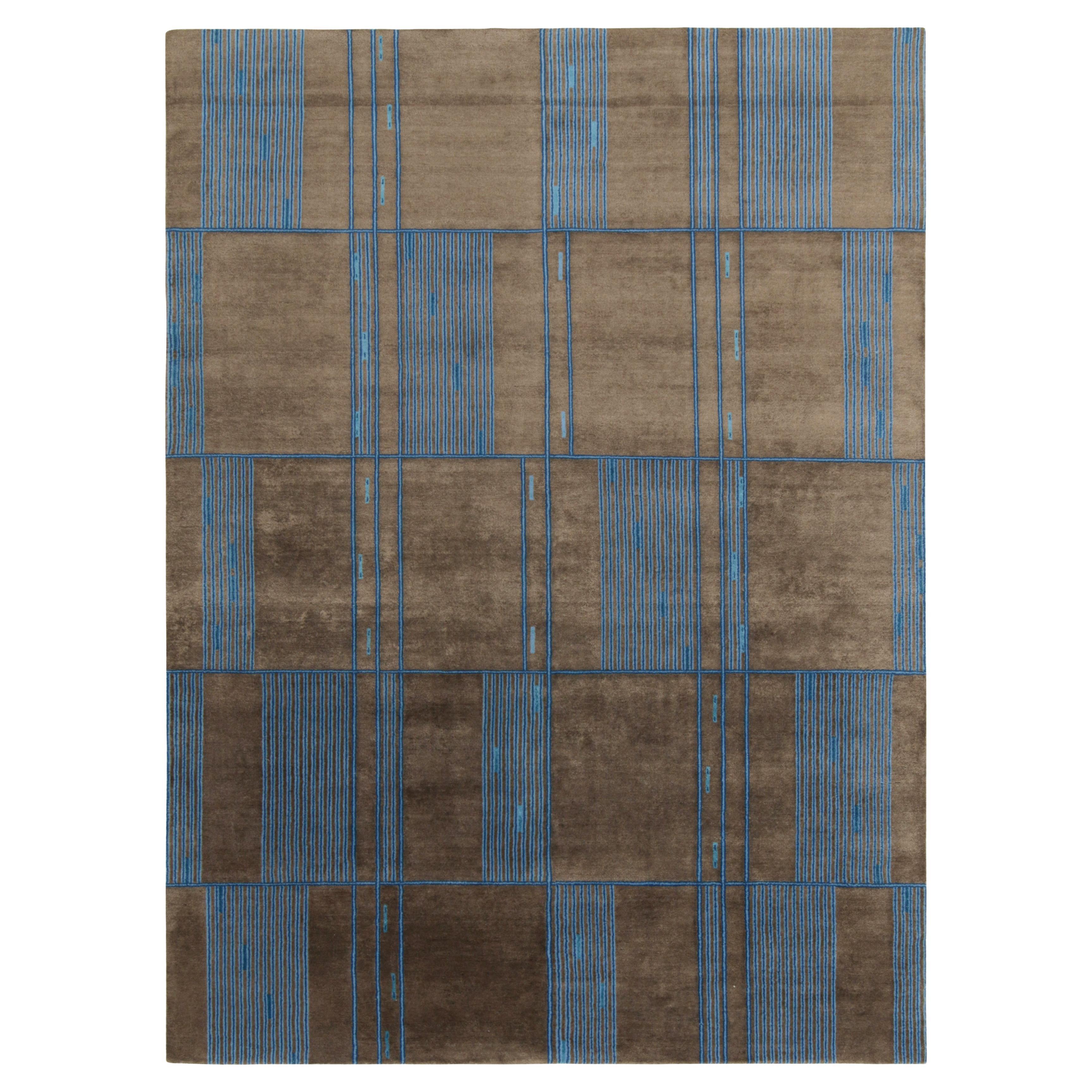 Rug & Kilim’s Mid-Century French Deco Style Rug in Brown & Blue