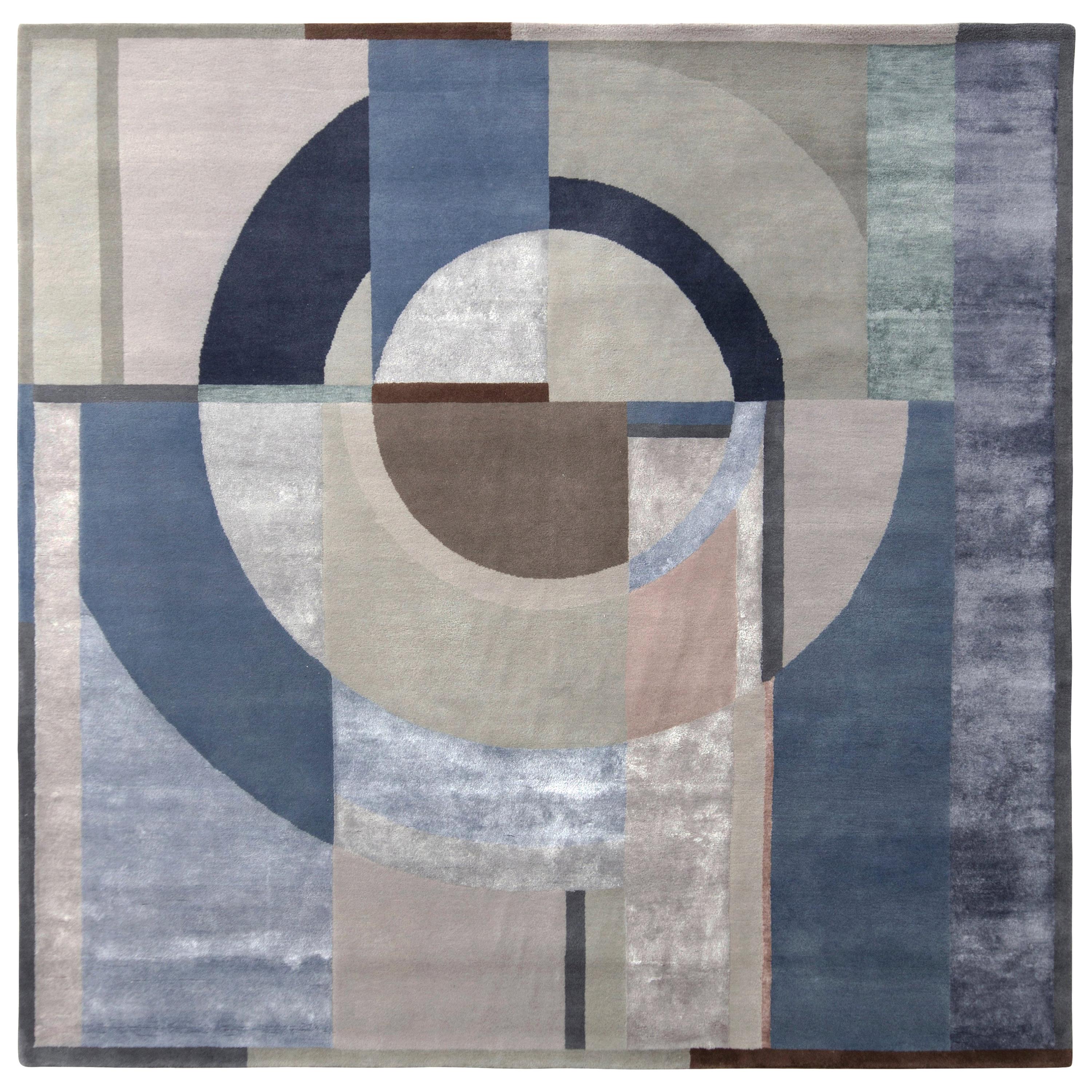 Rug & Kilim's Mid-Century Modern Art Deco Style Rug in Blue and Beige