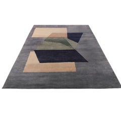 Rug & Kilim’s Mid-Century Modern Geometric Beige and Black Wool and Silk Rug