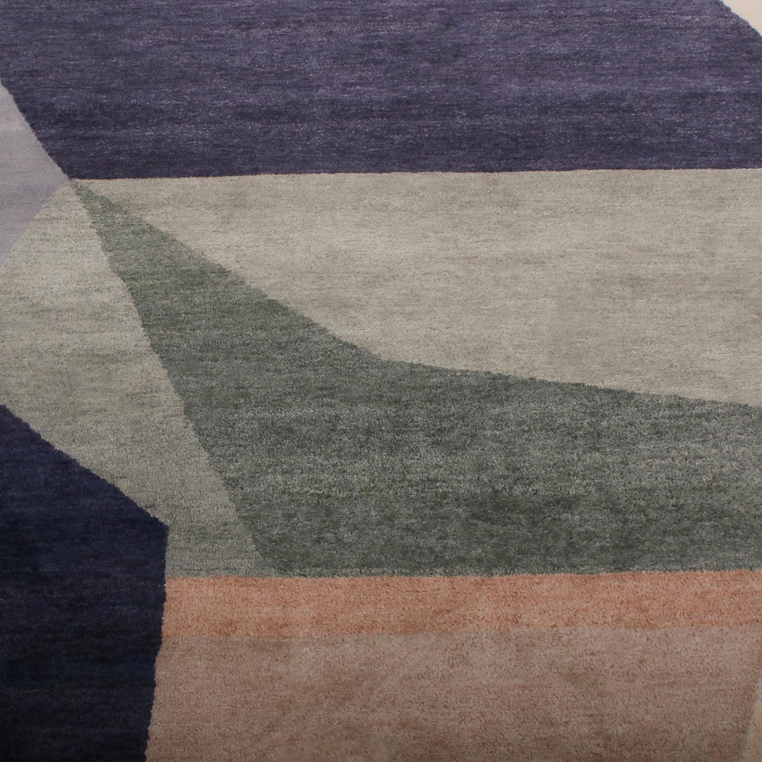 Rug & Kilim's Mid-Century Modern Geometric Beige and Black Wool and Silk Rug (Moderne der Mitte des Jahrhunderts) im Angebot