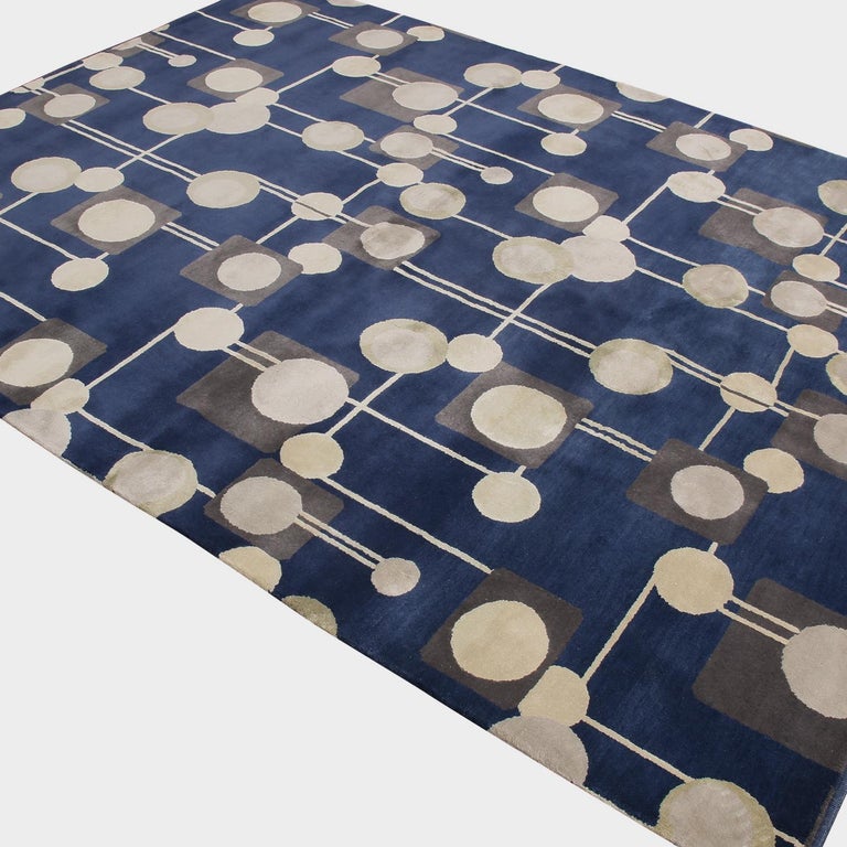 Rug and Kilim’s MidCentury Modern Geometric Beige Gray and Blue Wool