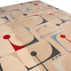 Rug & Kilim’s Mid-Century Modern Geometric Beige Red and Blue Wool Custom Rug