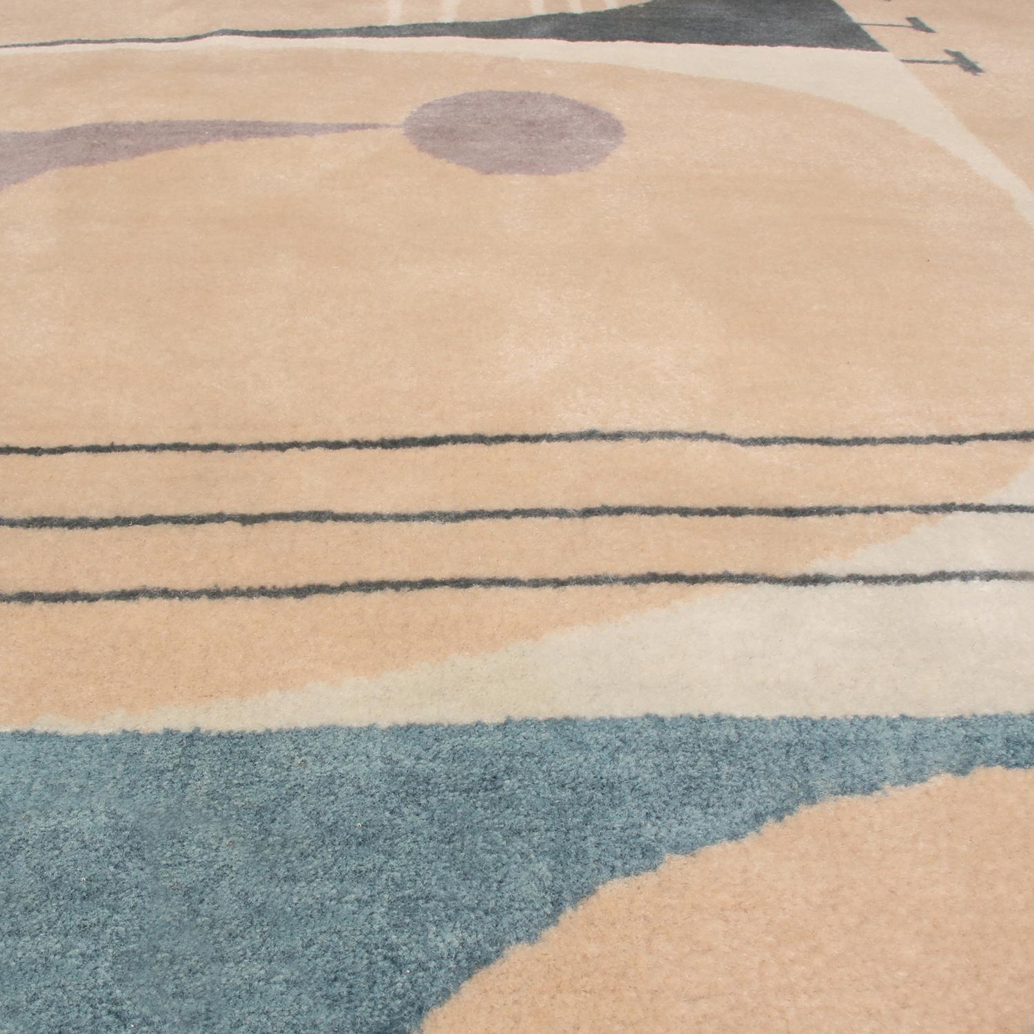 Rug & Kilim's Mid-Century Modern Geometric Beige Red and Blue Wool Custom Rug (tapis de laine sur mesure beige, rouge et bleu) Neuf - En vente à Long Island City, NY