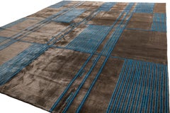 Rug & Kilim’s Mid-Century Modern Geometric Brown and Blue Wool and Silk Rug