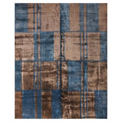 Rug 
Kilim
s Mid-Century Modern Geometric Brown and Blue Wool and Silk Rug