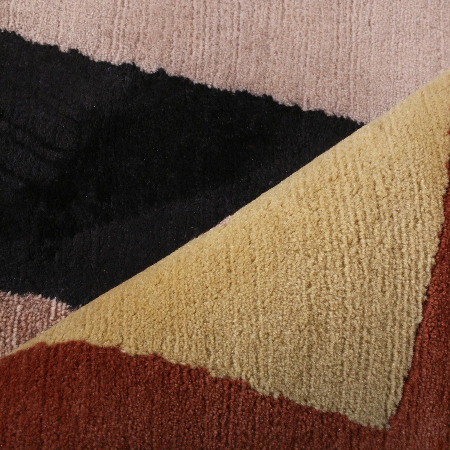 Indian Rug & Kilim’s Mid-Century Modern Geometric Brown and Gray Wool and Silk Rug