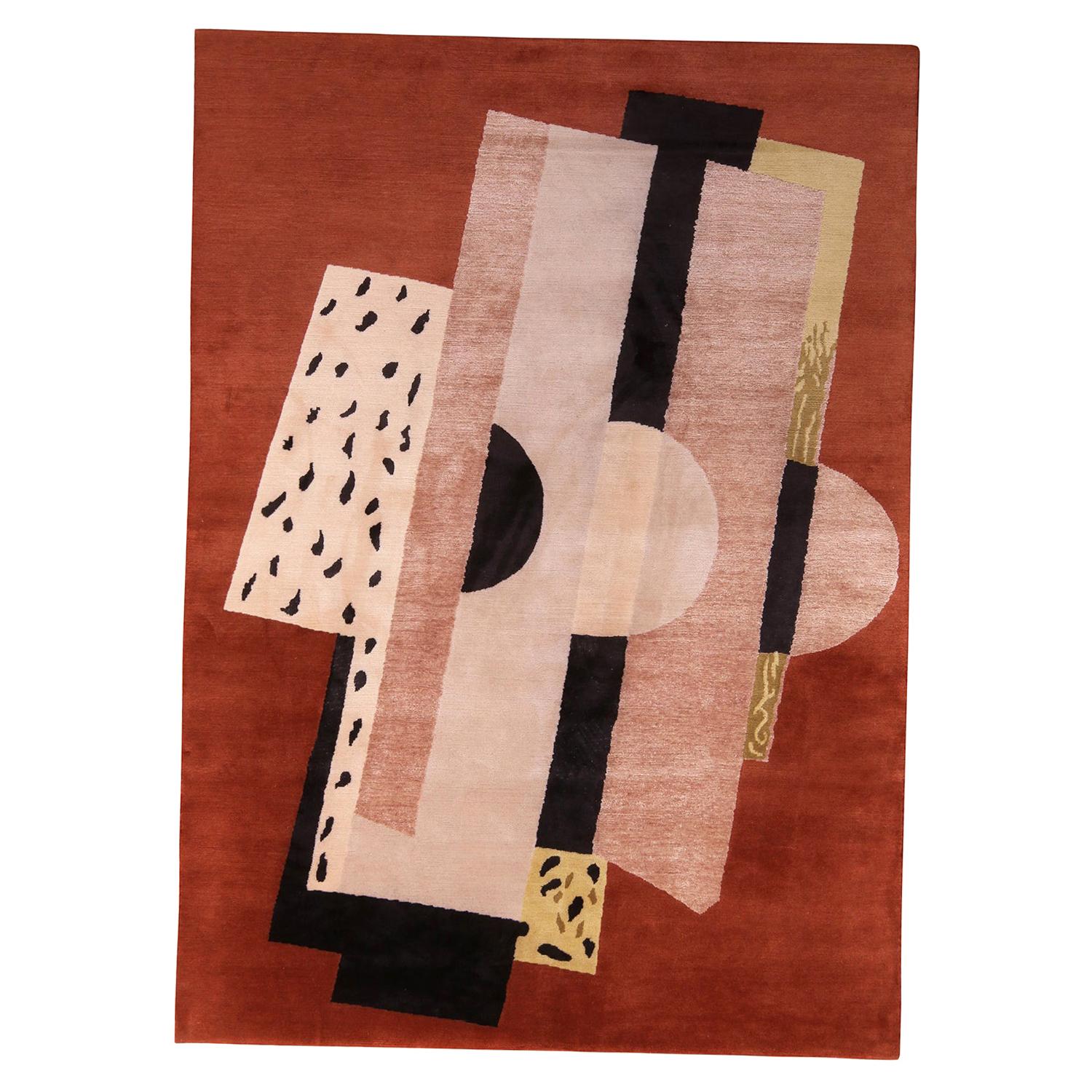 Tapis Art Déco de style français de Rug & Kilim en brun avec motifs géométriques
