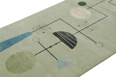 Rug & Kilim’s Mid Century Modern Geometric Green Black And Blue Wool And Silk Cu