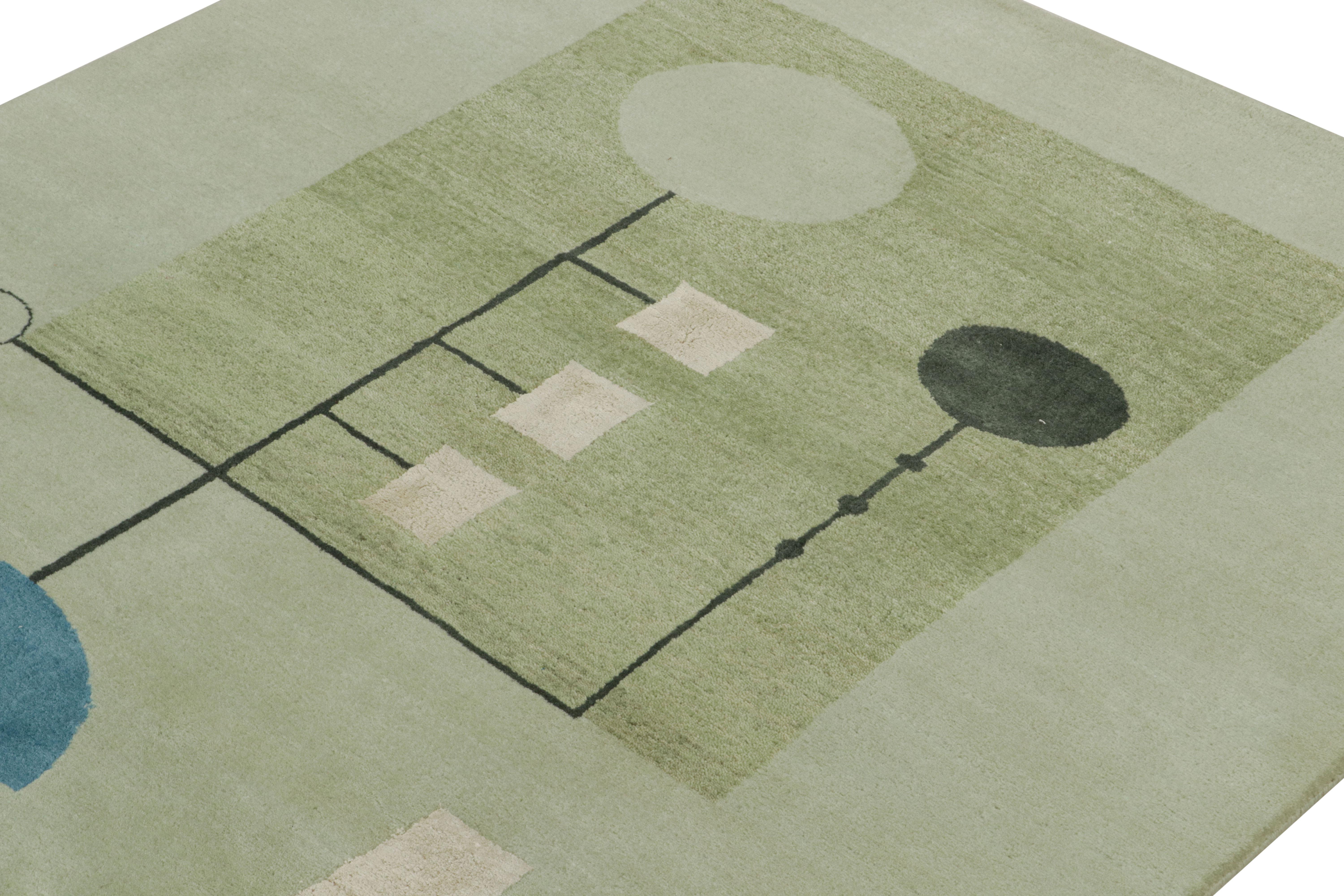 Mid-Century moderno Rug & Kilim - Tappeto geometrico verde, nero e blu, in lana e seta, della metà del secolo scorso. in vendita