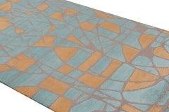 Rug & Kilim’s Mid Century Modern Geometric Orange-Gold & Blue Wool and Silk Gall