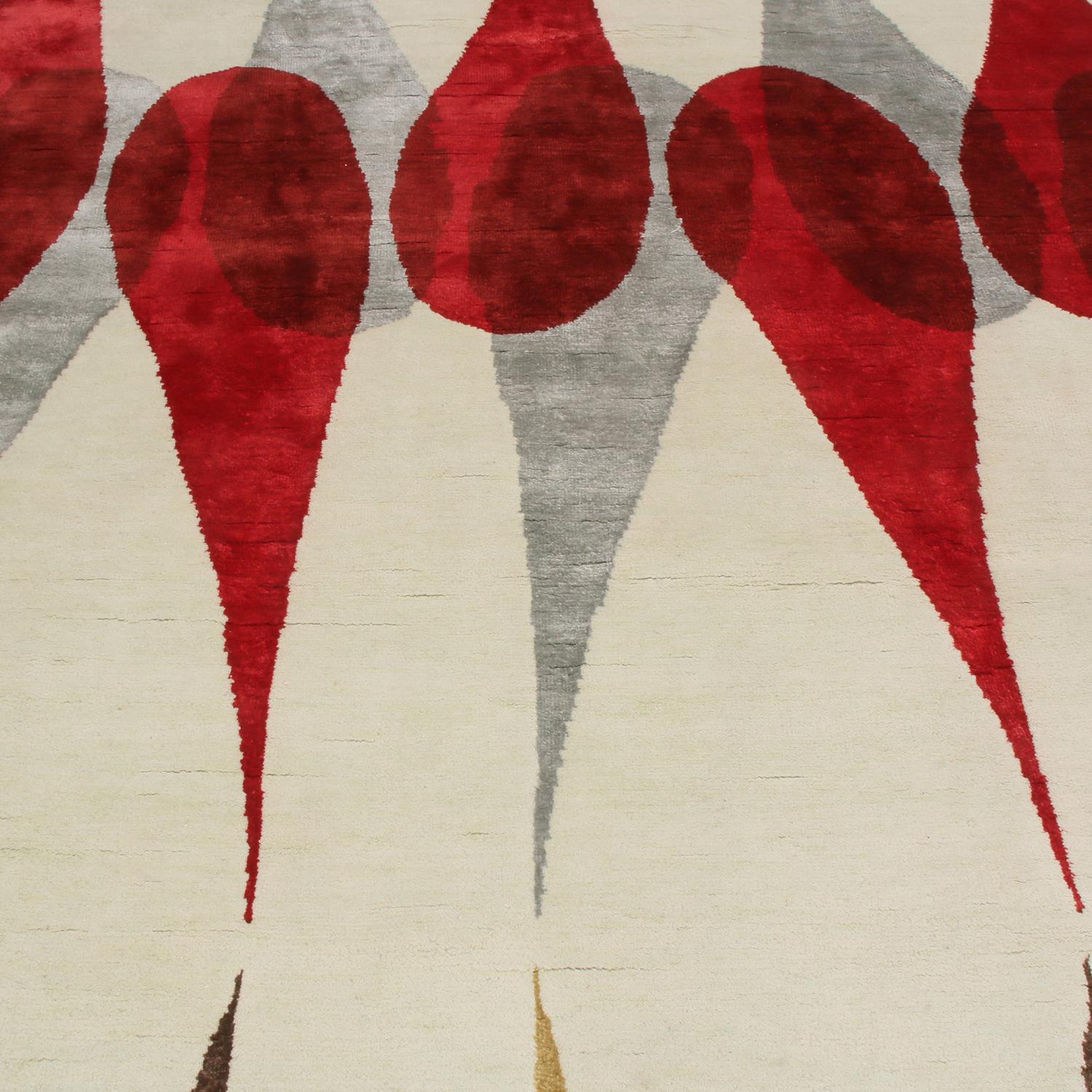 Moderner Teppich im Mid-Century-Modern-Stil, Rot, Weiß - Boobyalla Nr. 2 von Rug & Kilim (Indisch) im Angebot