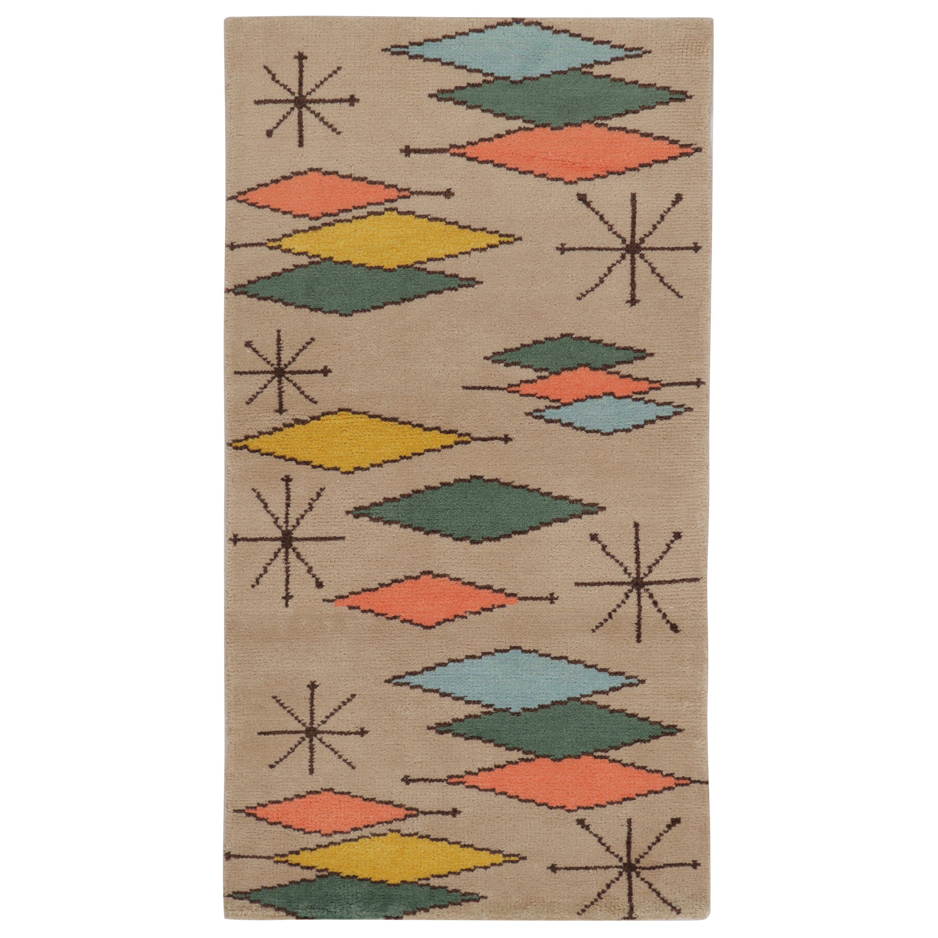 Rug 
Kilim’s Mid-Century Modern Inspired Rug, Colorful Diamonds and Starbursts For Sale