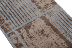 Rug & Kilim’s Mid Century Modern Rug, Brown and Blue Geometric Design