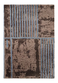 Rug & Kilim’s Mid Century Modern Rug, Brown and Blue Geometric Design