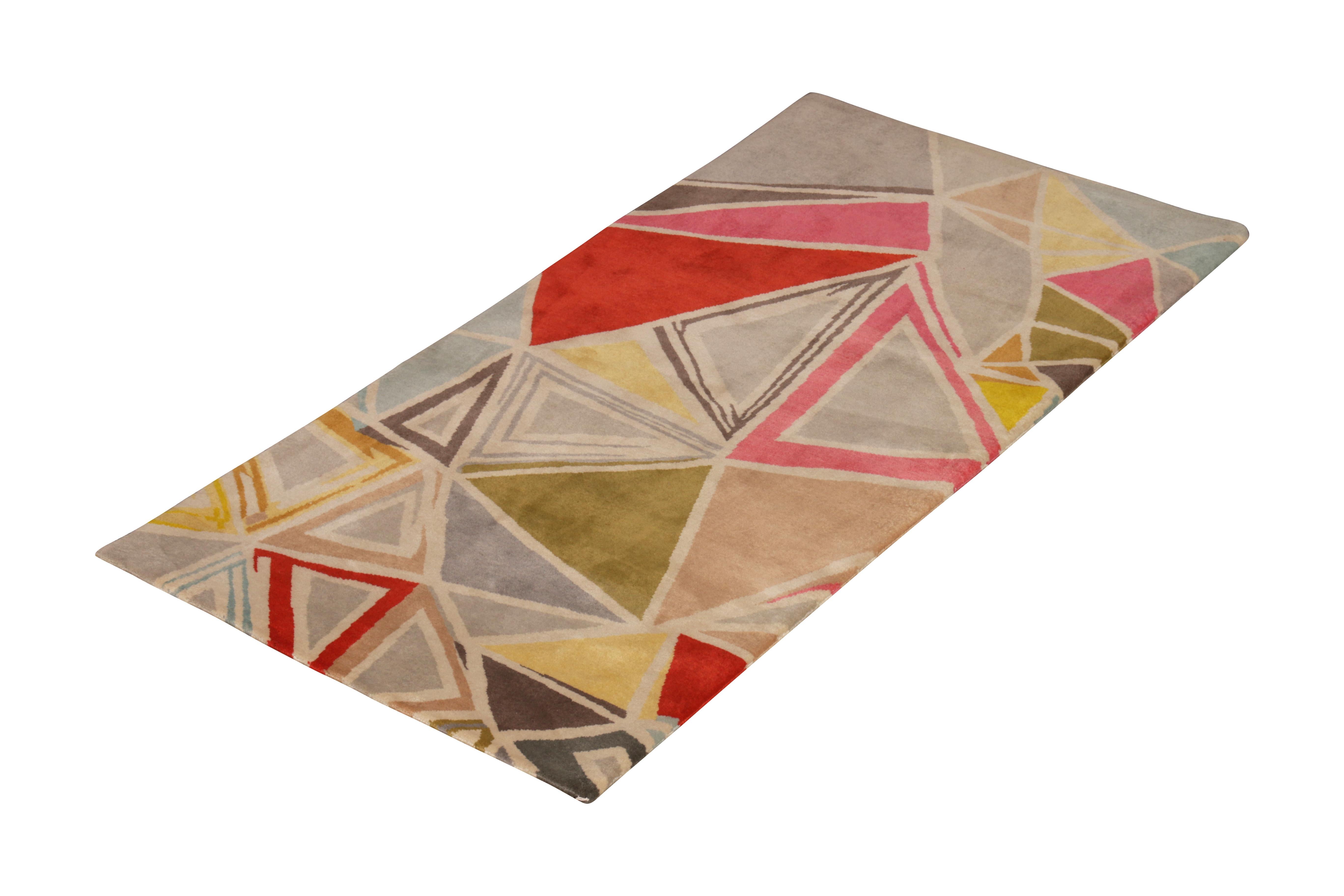 Made with hand knotted wool, this geometric run joins the latest additions to Rug & Kilim’s Mid-Century Modern collection, a bold custom-capable line recapturing an underrepresented, iconic period with an entirely new approach to large scale,