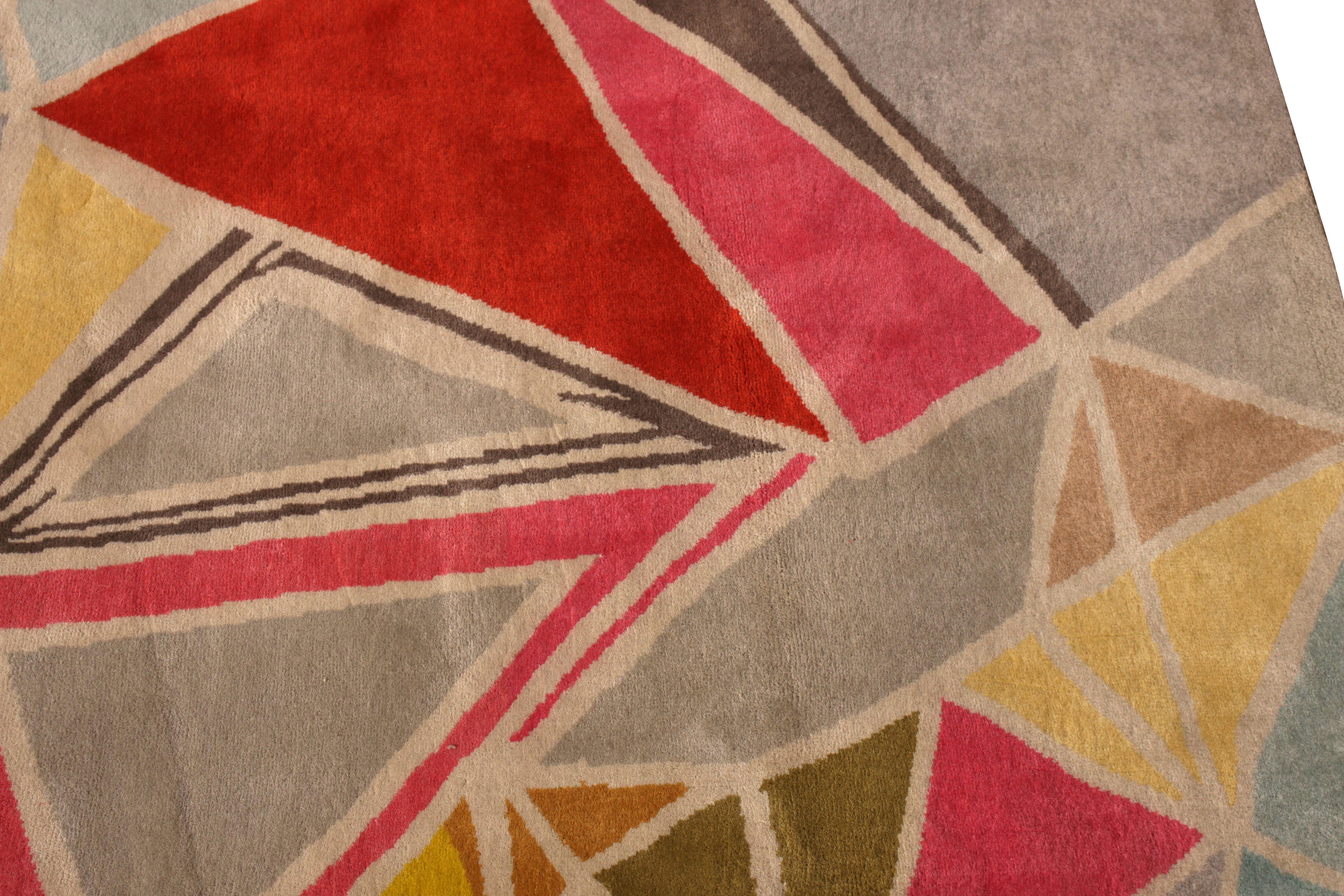 Teppich & Kilims Moderner Mid-Century Modern Teppich aus grauer und roter Wolle, maßgefertigter Läufer (Moderne der Mitte des Jahrhunderts) im Angebot