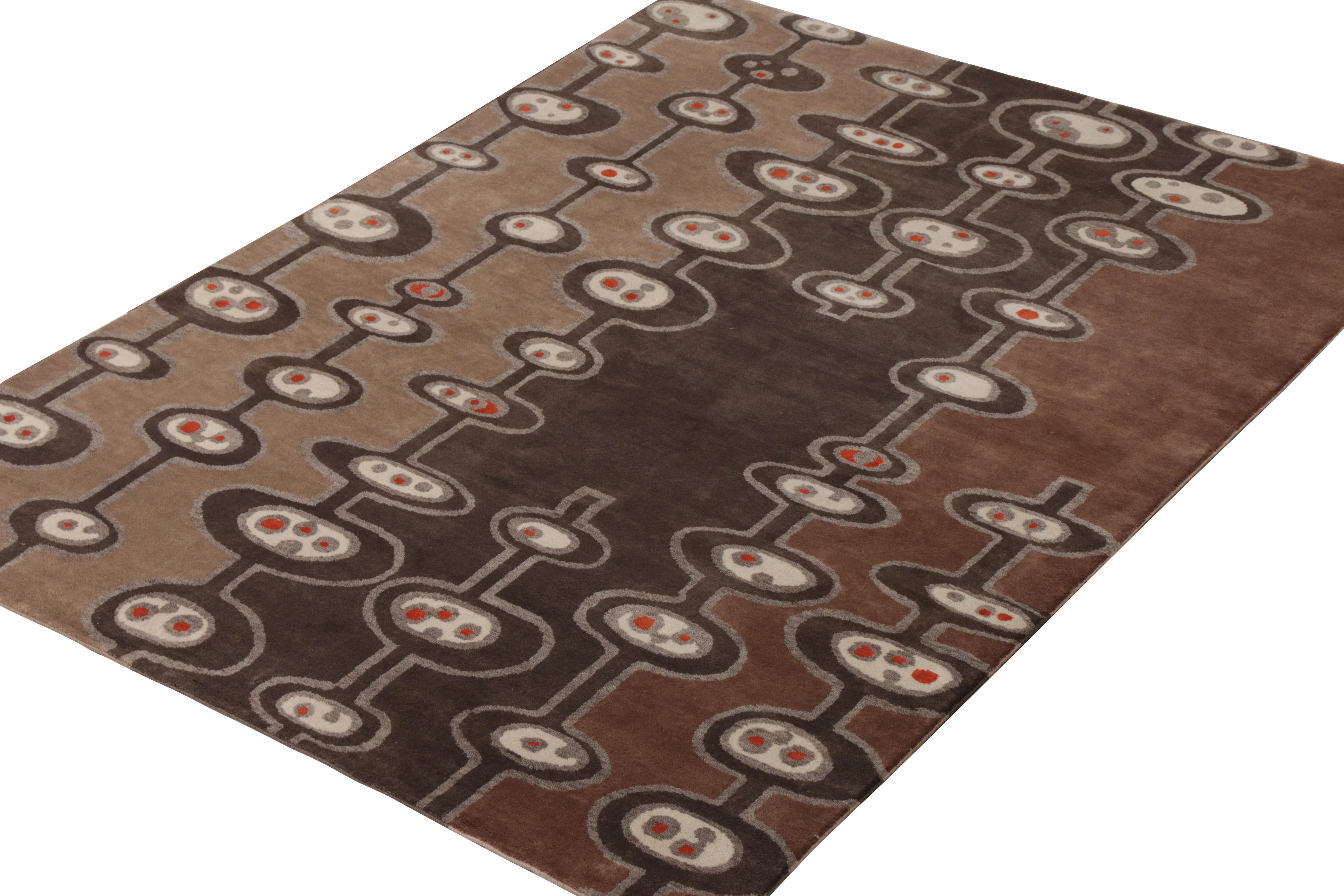 Dieser 6 x 8 große, handgeknüpfte Teppich aus einer einzigartigen Mischung aus Wolle und Seide gehört zur Mid-Century Modern Teppichkollektion von Rug & Kilim, die Muster im Stil des Atomzeitalters in luxuriöser Qualität in Bezug auf Größe, Grafik,