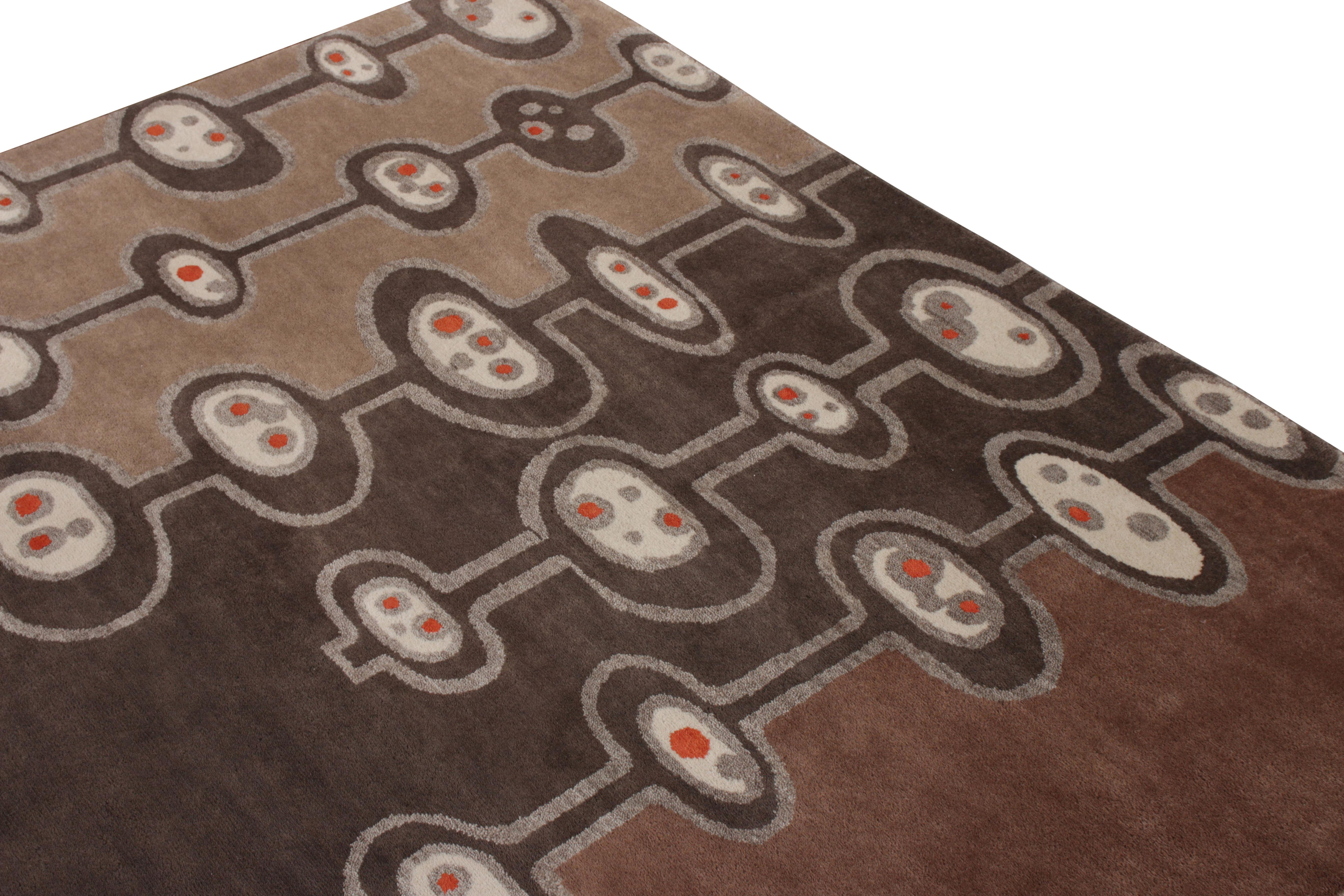 Hand-Knotted Rug & Kilim’s Mid-Century Modern Rug in Beige Brown Atomic Age Pattern For Sale