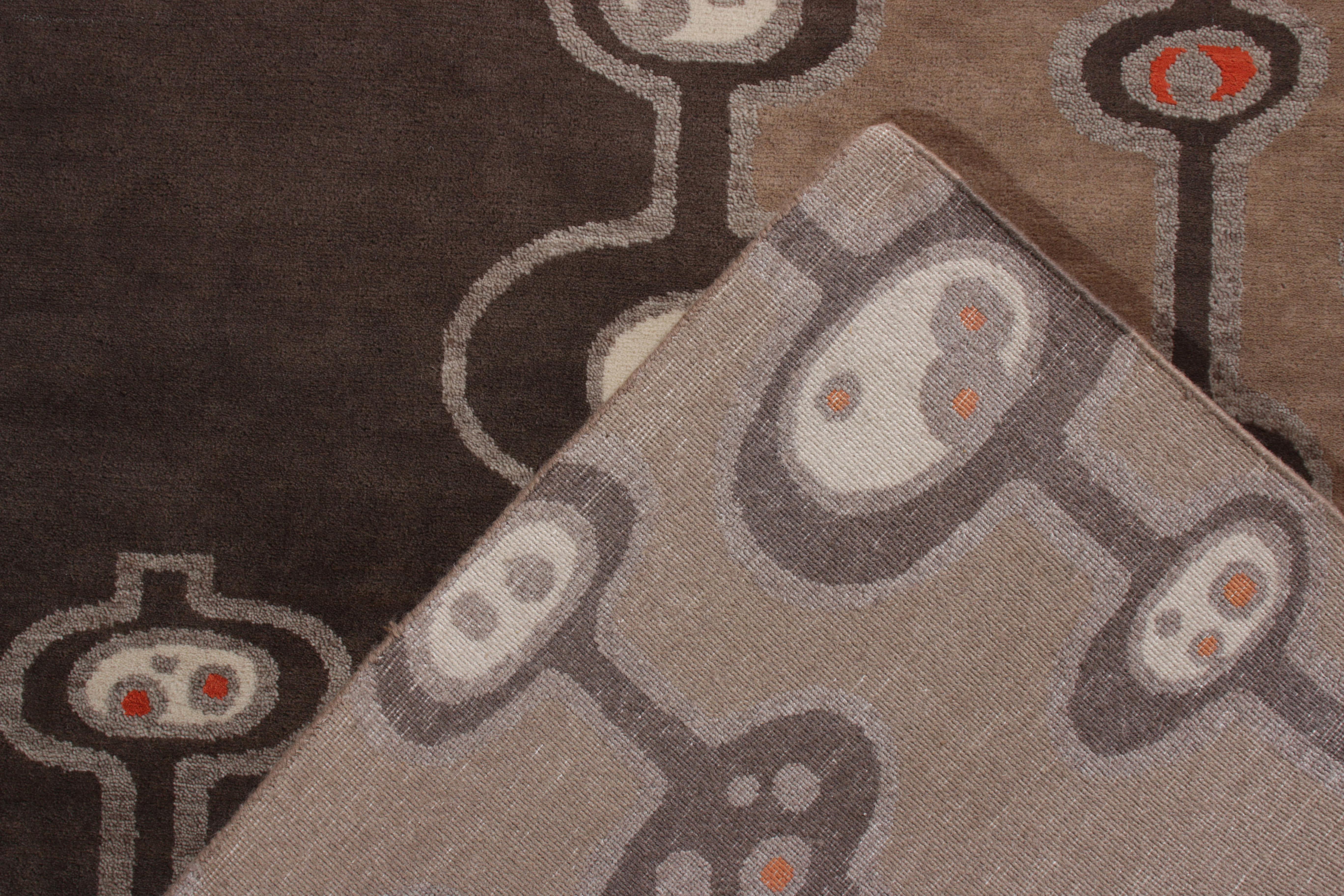 Contemporary Rug & Kilim’s Mid-Century Modern Rug in Beige Brown Atomic Age Pattern For Sale
