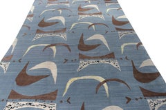 Rug & Kilim’s Mid-Century Modern Rug in Blue with Geometric patterns