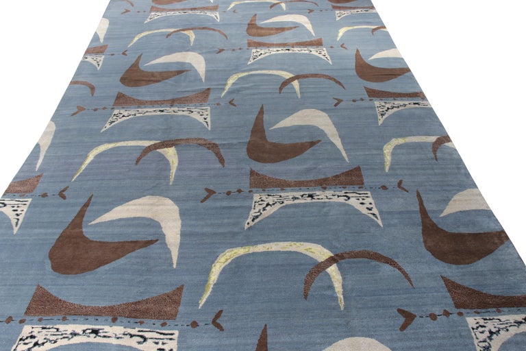Rug and Kilim’s MidCentury Modern Rug in Blue with Geometric patterns