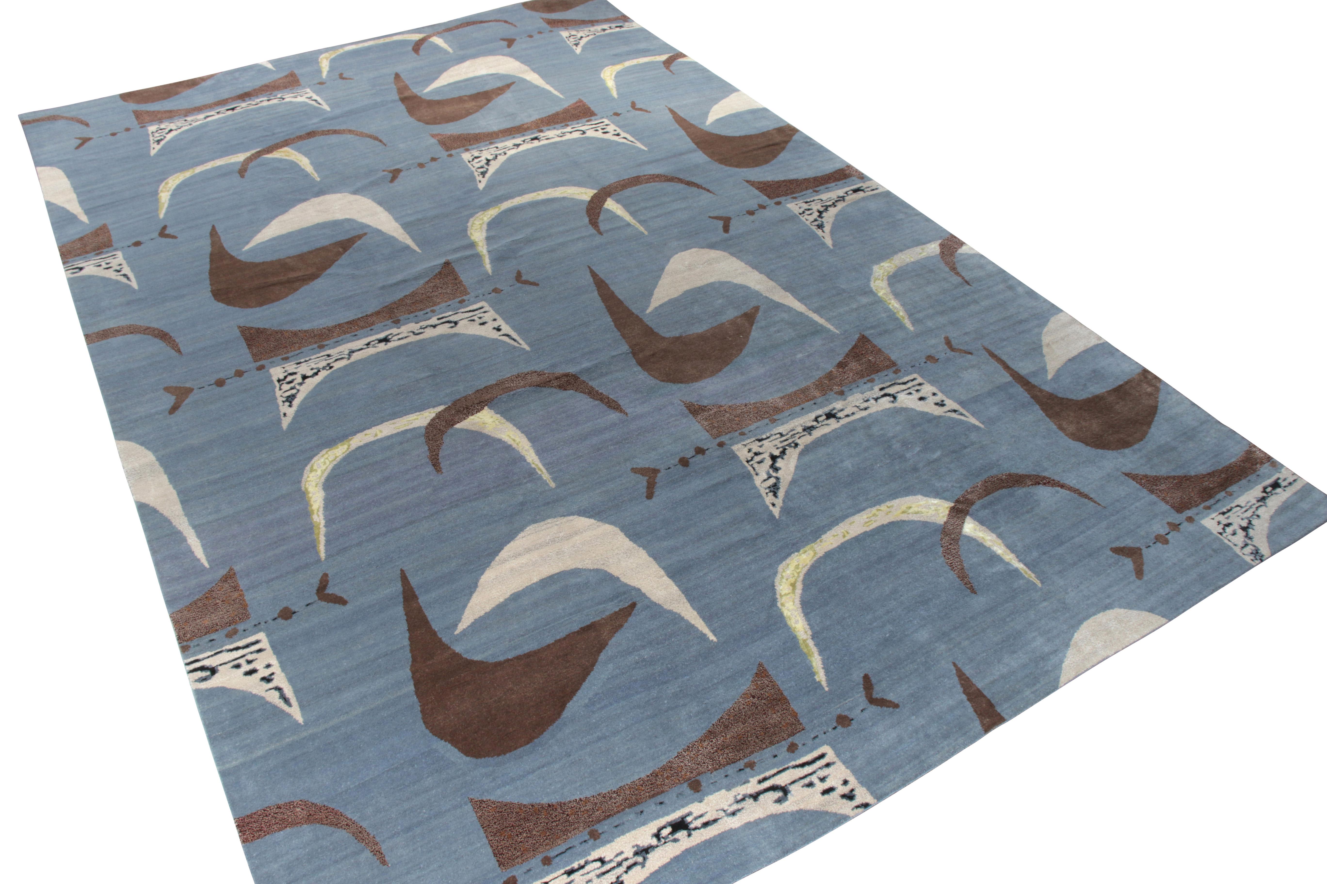 Indien Rug & Kilim's Mid-Century Modern Rug in Blue with Geometric patterns (tapis moderne du milieu du siècle en bleu avec des motifs géométriques) en vente